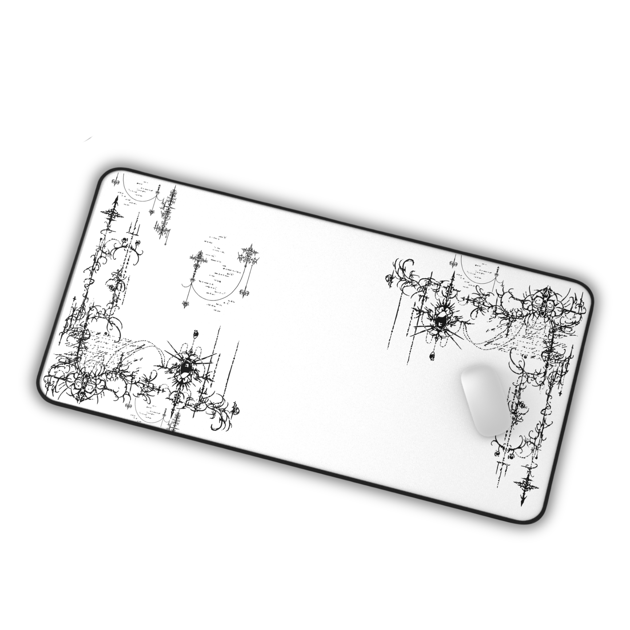 Ornate Grunge Corner – White Desk Mat – Gothic Flourish Mouse Pad