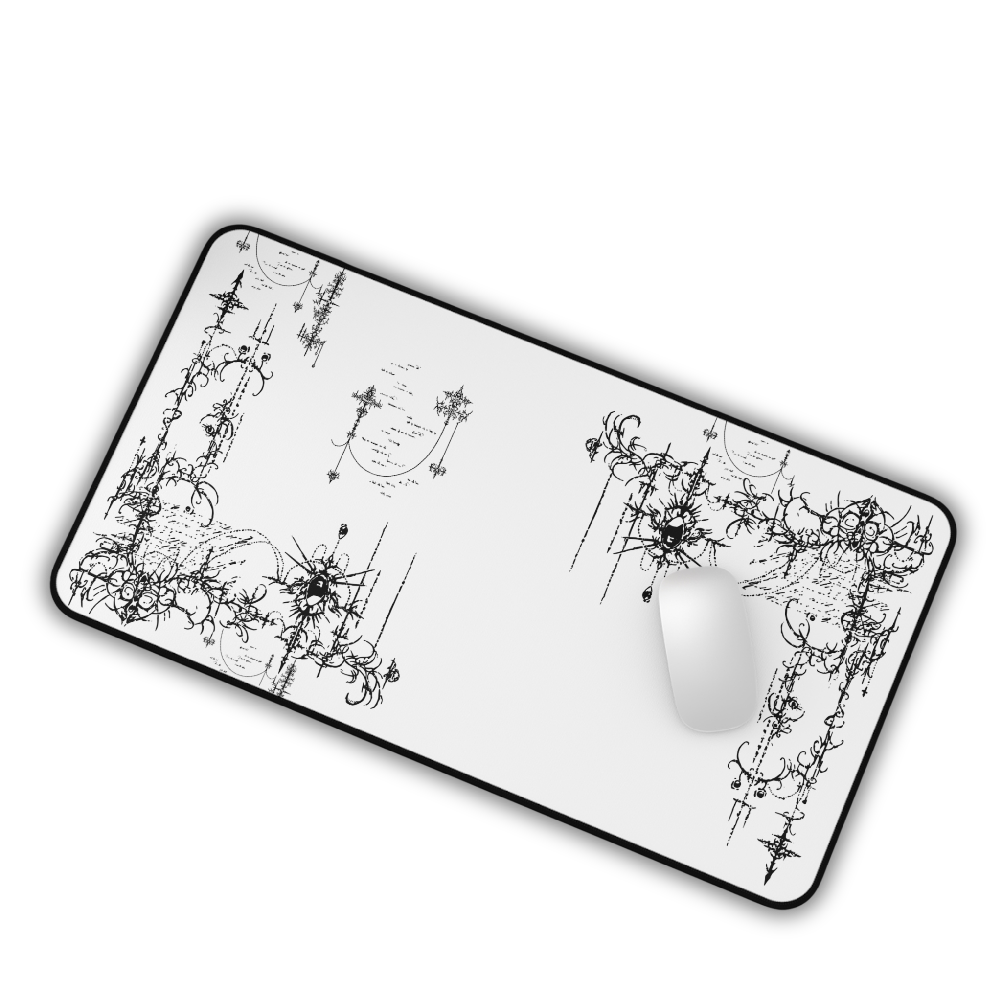 Ornate Grunge Corner – White Desk Mat – Gothic Flourish Mouse Pad