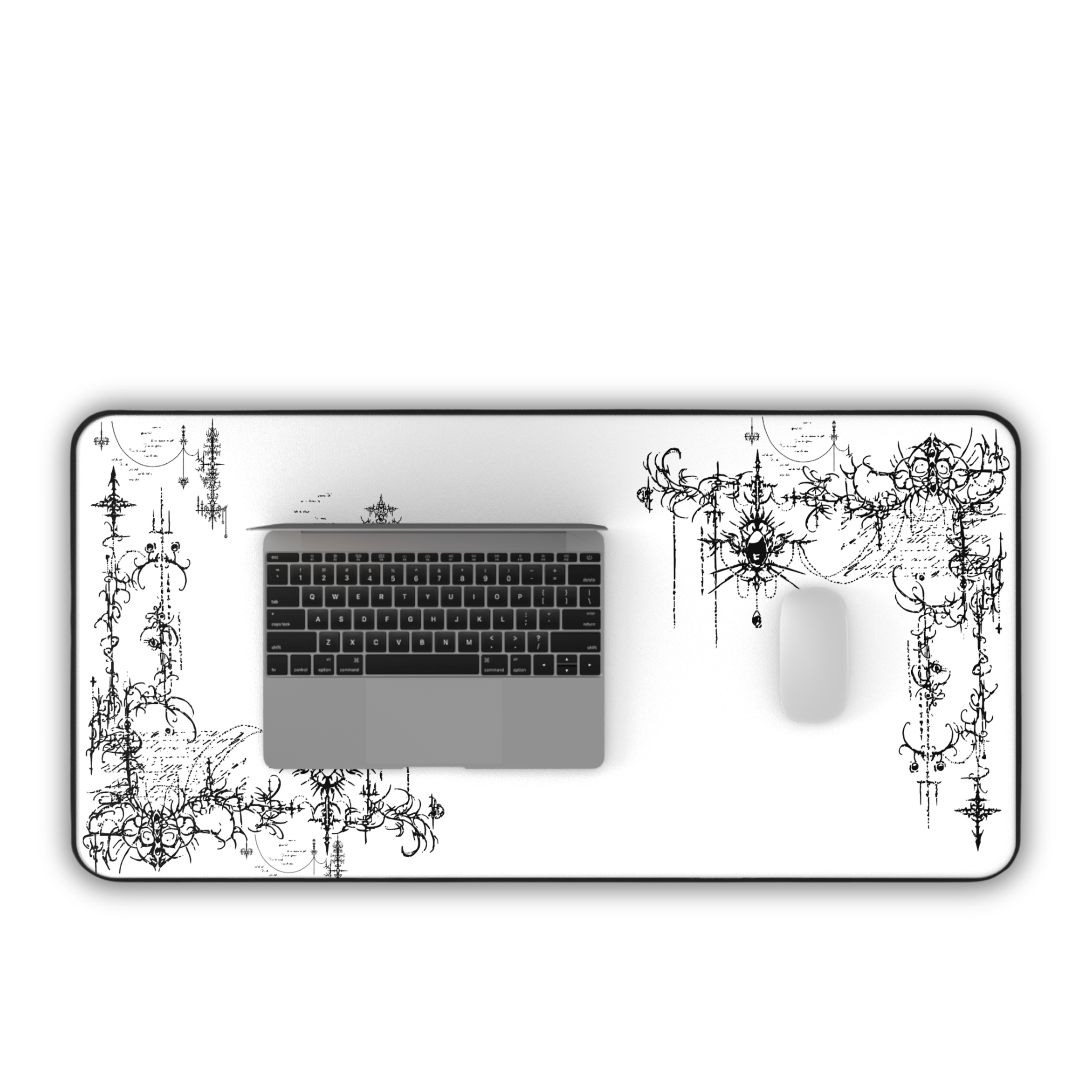 Ornate Grunge Corner – White Desk Mat – Gothic Flourish Mouse Pad