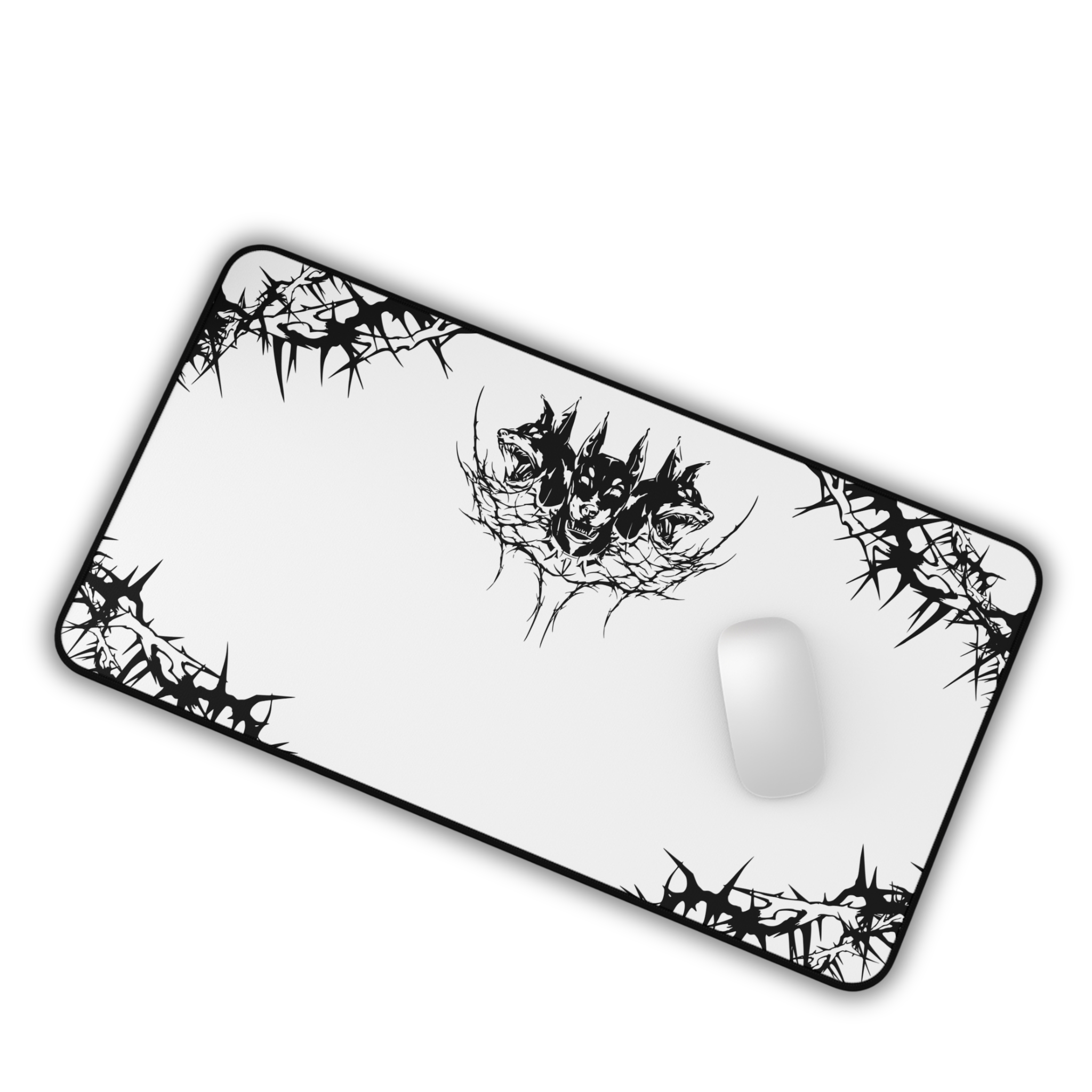 Hell Hounds – White Desk Mat – Cyber Sigil Hellhound Mouse Pad