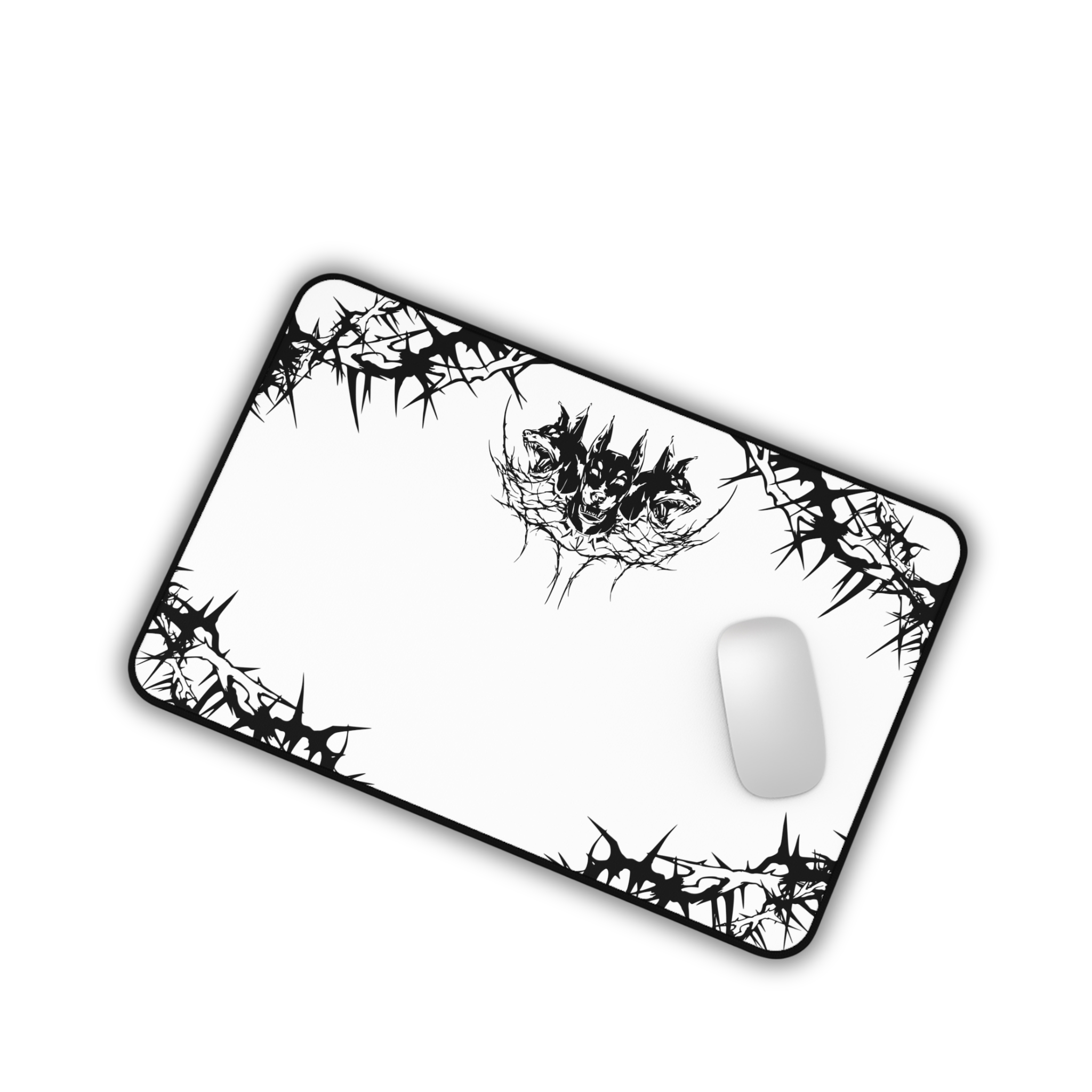 Hell Hounds – White Desk Mat – Cyber Sigil Hellhound Mouse Pad