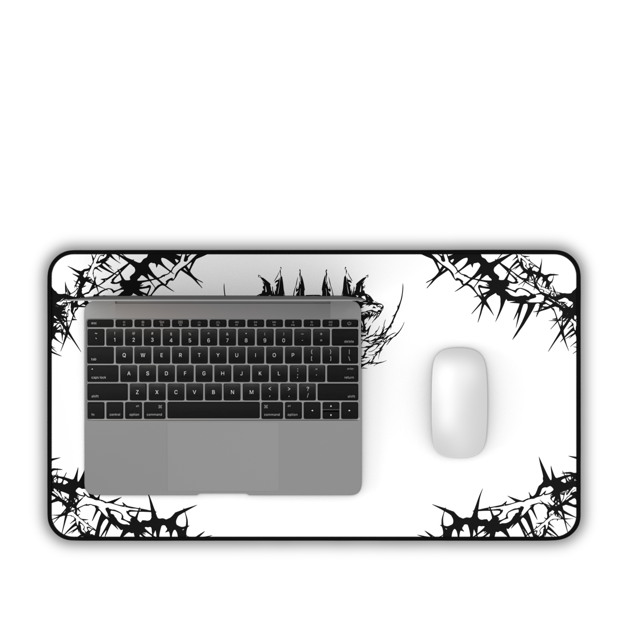 Hell Hounds – White Desk Mat – Cyber Sigil Hellhound Mouse Pad
