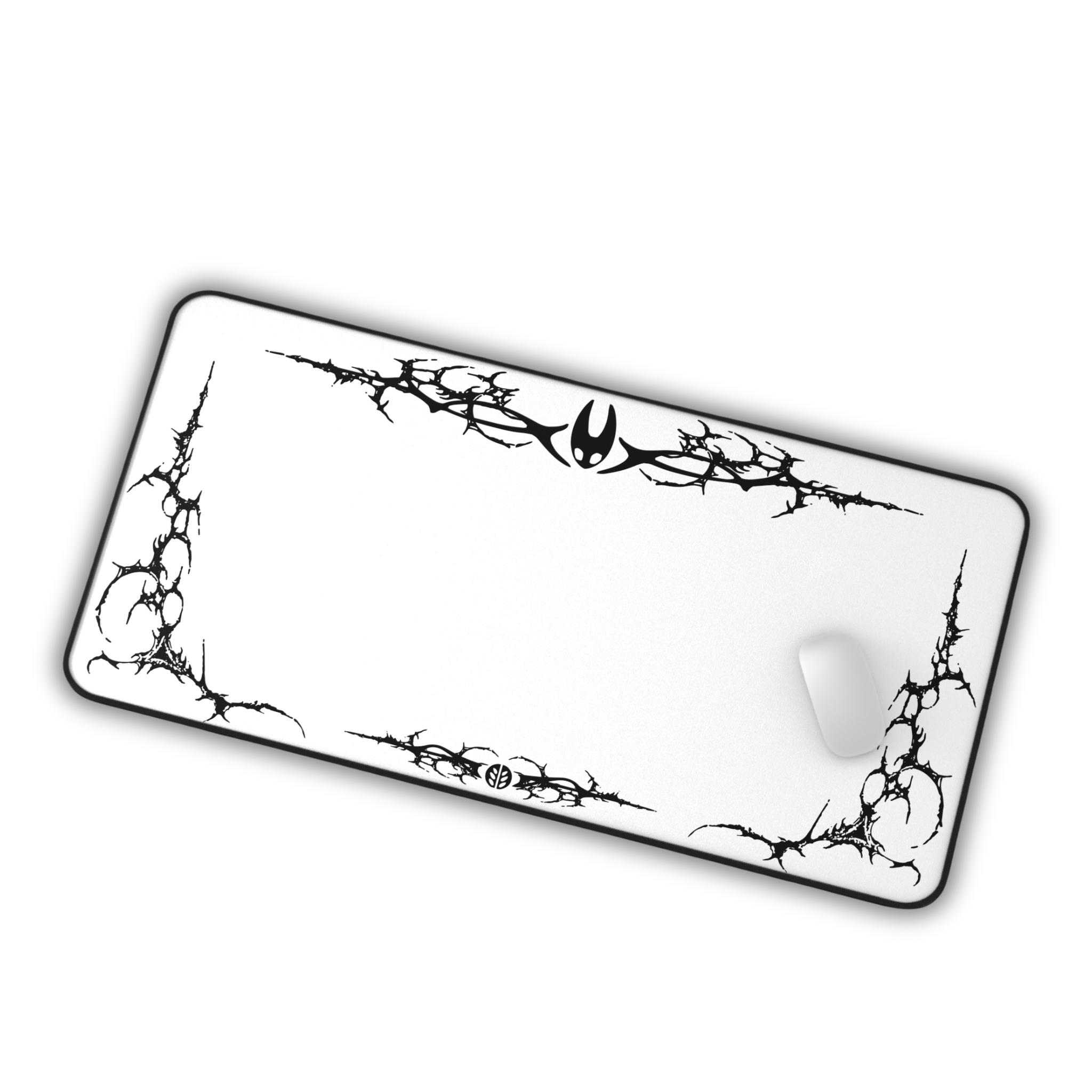 Cyber Sigil Border – White Desk Mat – Gothic Tribal Mouse Pad