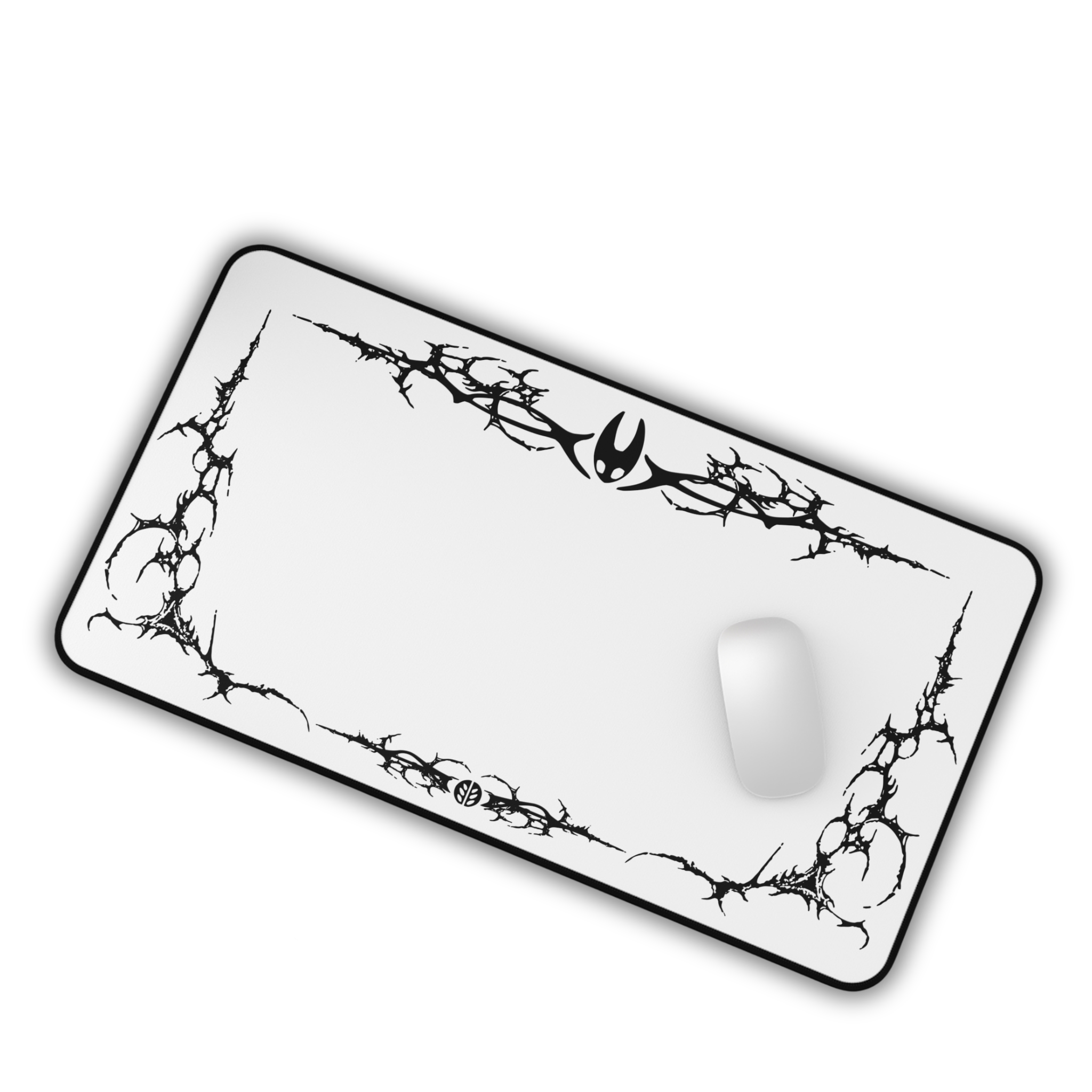 Cyber Sigil Border – White Desk Mat – Gothic Tribal Mouse Pad