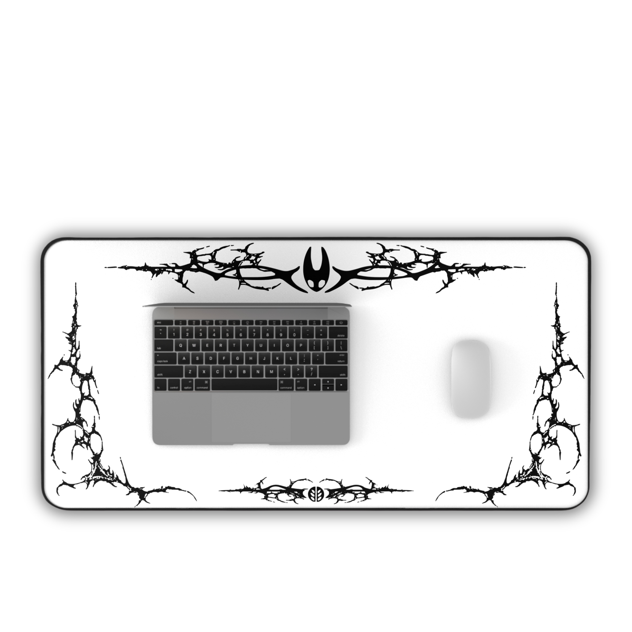 Cyber Sigil Border – White Desk Mat – Gothic Tribal Mouse Pad