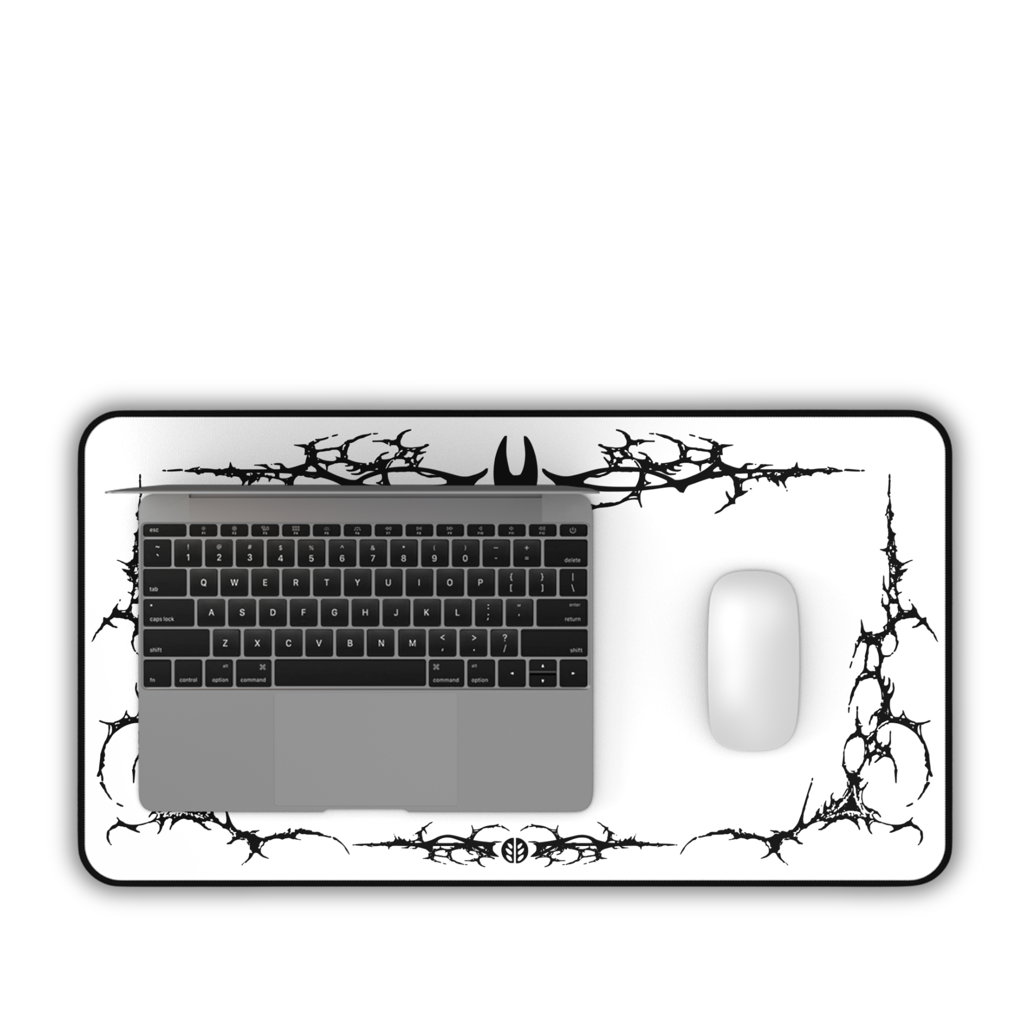 Cyber Sigil Border – White Desk Mat – Gothic Tribal Mouse Pad