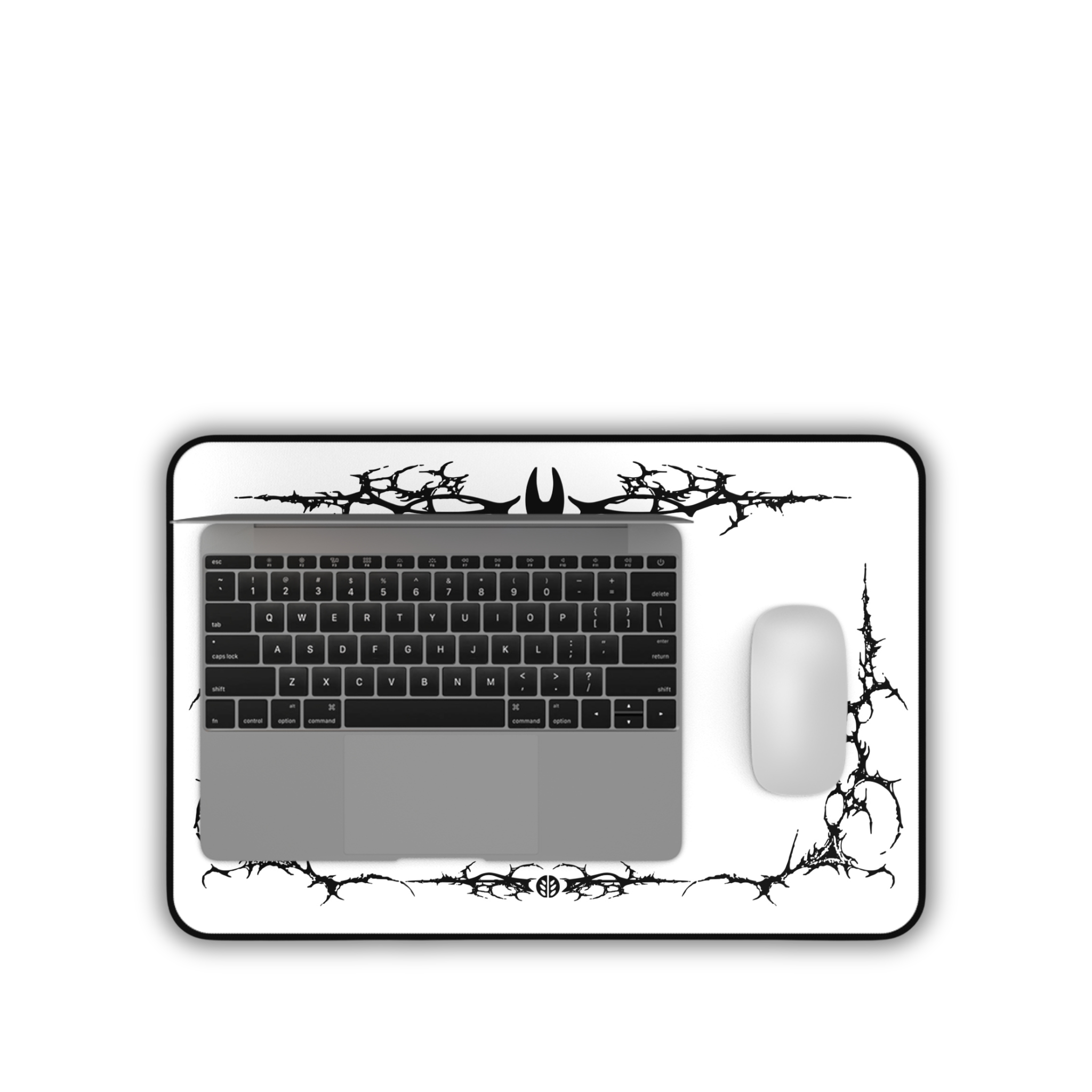 Cyber Sigil Border – White Desk Mat – Gothic Tribal Mouse Pad