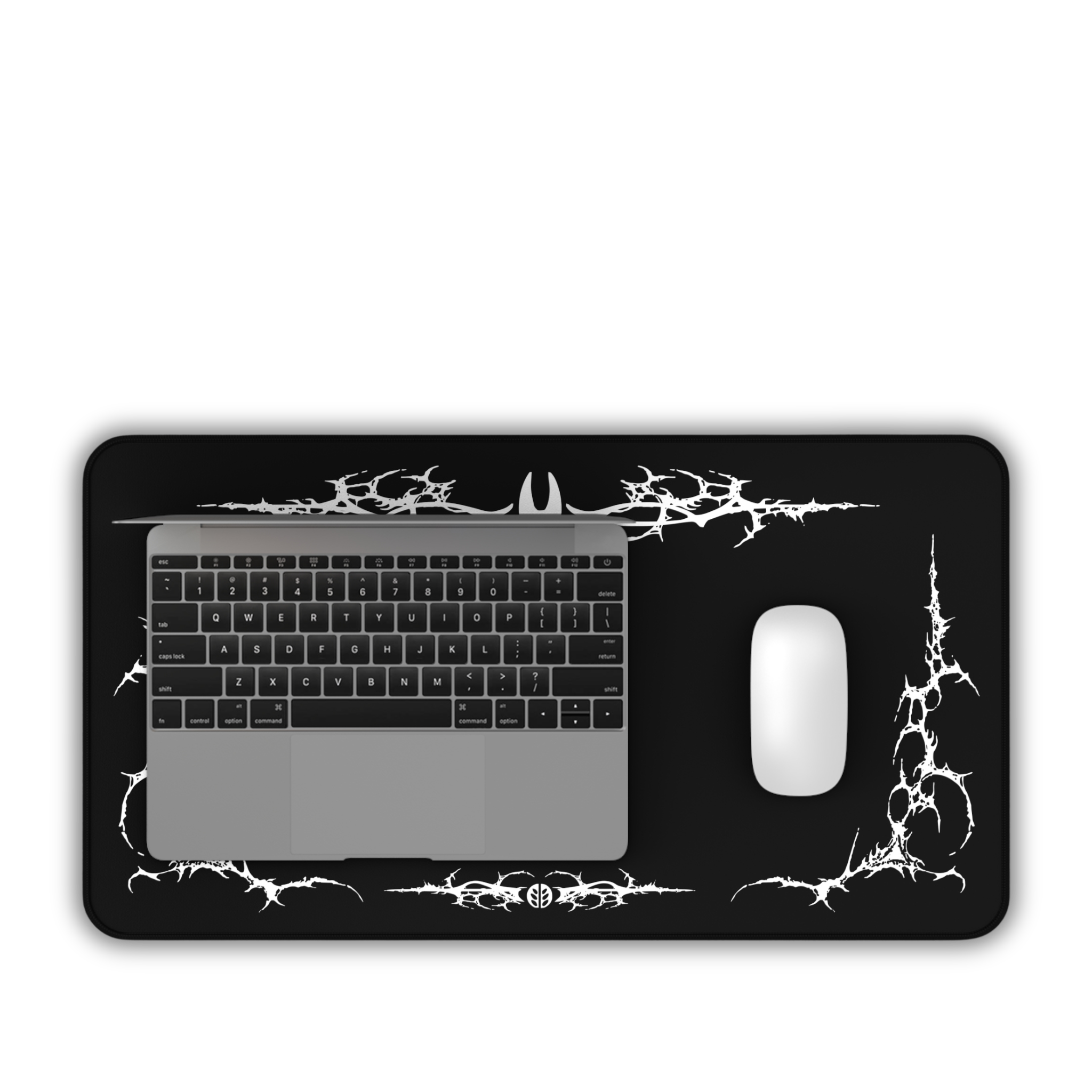 Minimal Cyber Sigil – Black Desk Mat – Gothic Tribal Mouse Pad