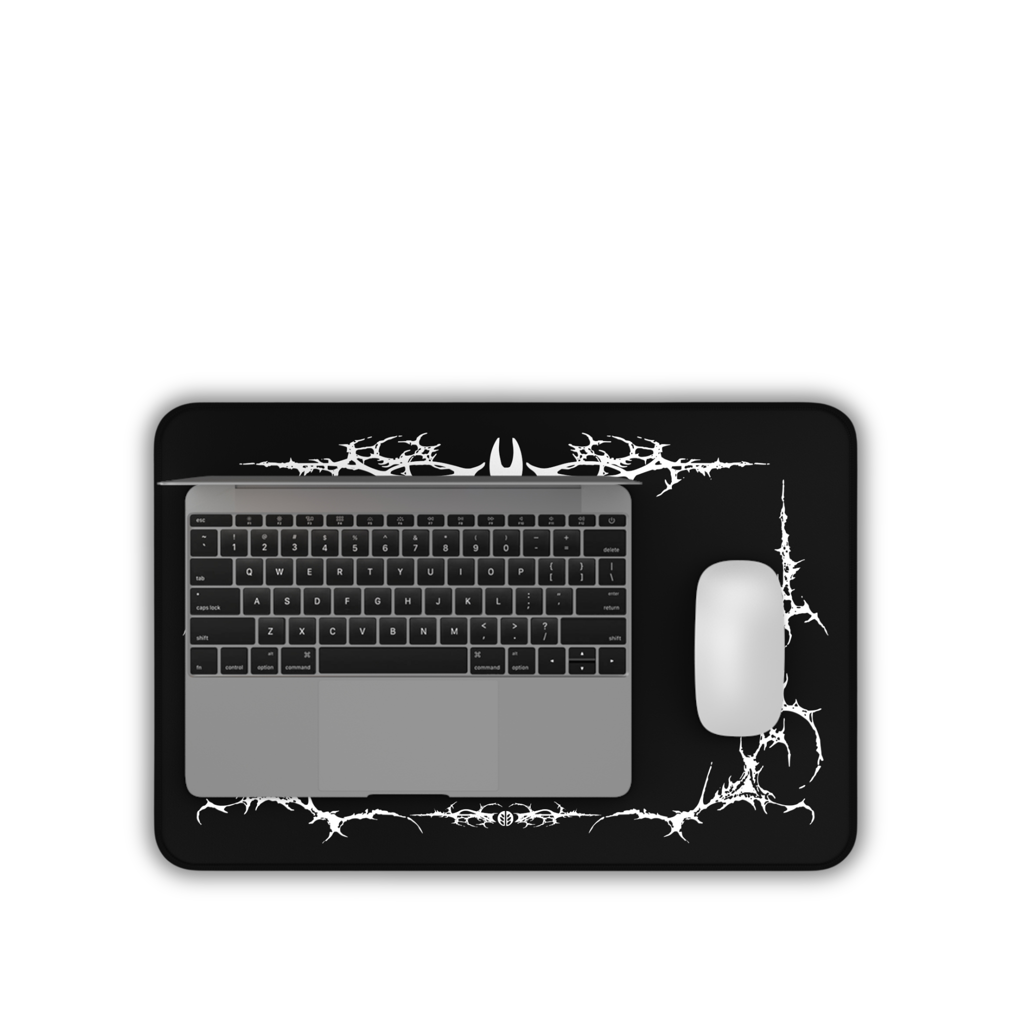 Minimal Cyber Sigil – Black Desk Mat – Gothic Tribal Mouse Pad
