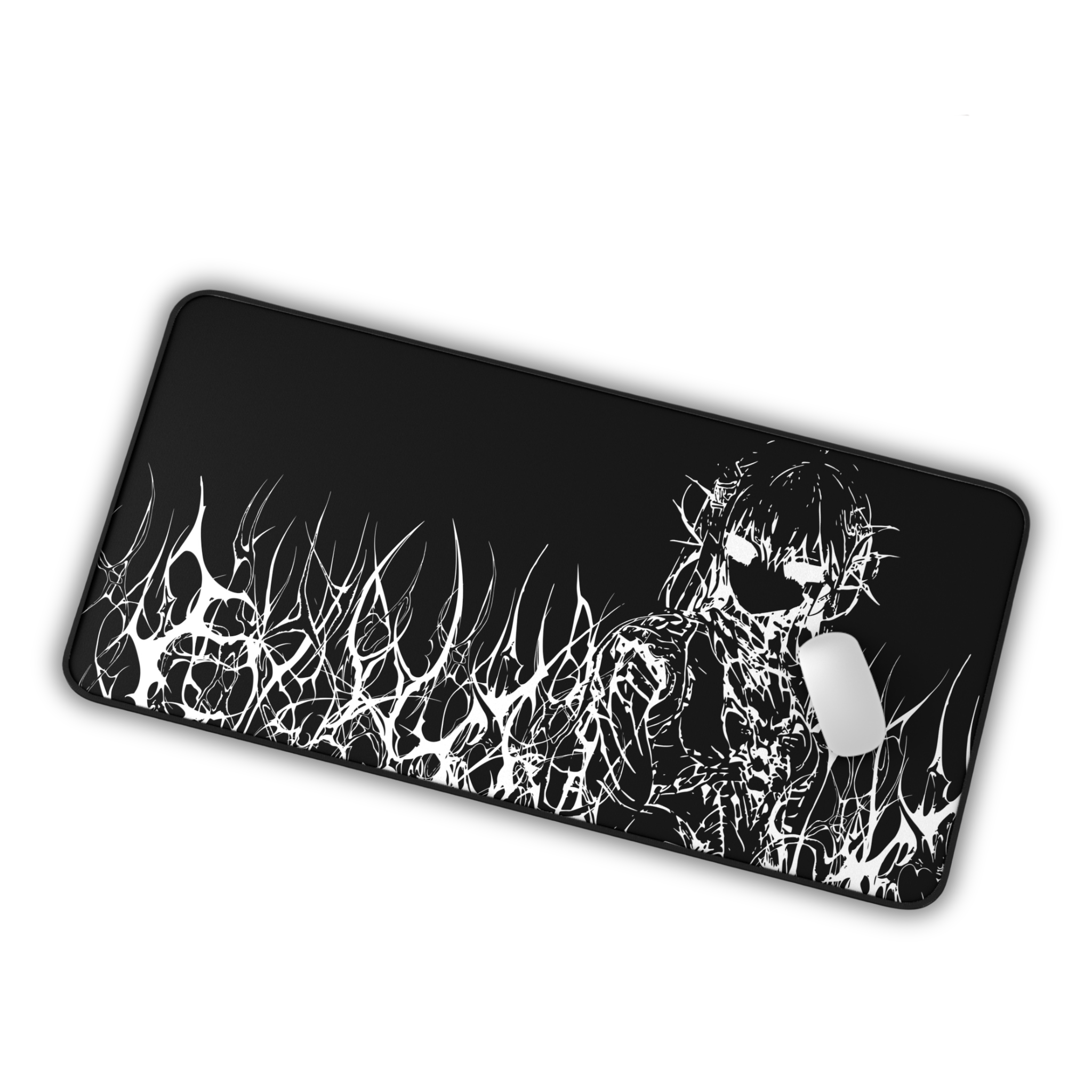 Engulfed – Black Desk Mat – Gothic Cyber Sigil Mouse Pad