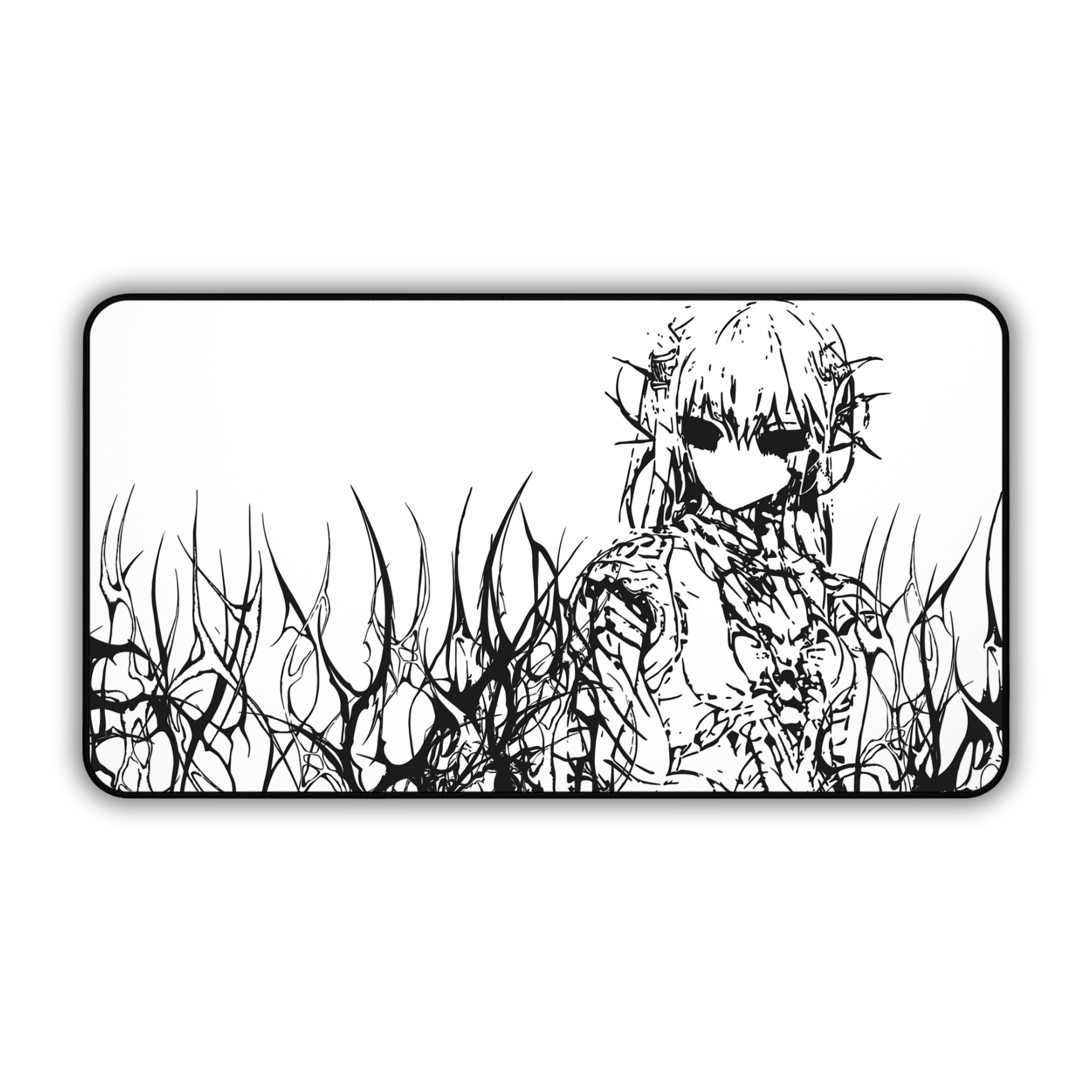Engulfed – White Desk Mat – Gothic Cyber Sigil Mouse Pad