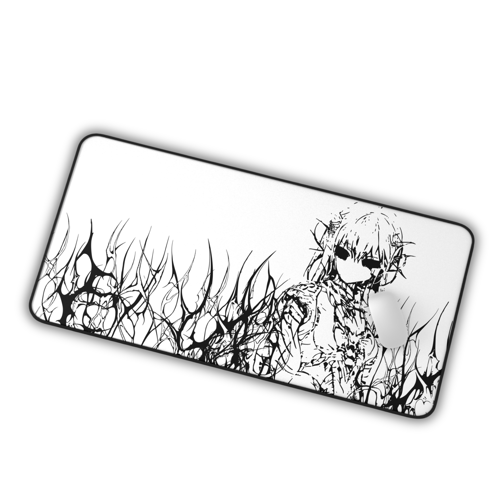 Engulfed – White Desk Mat – Gothic Cyber Sigil Mouse Pad