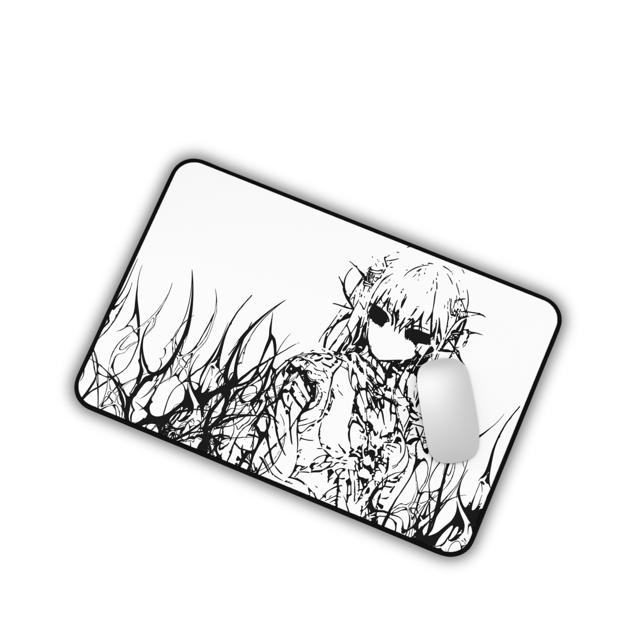 Engulfed – White Desk Mat – Gothic Cyber Sigil Mouse Pad