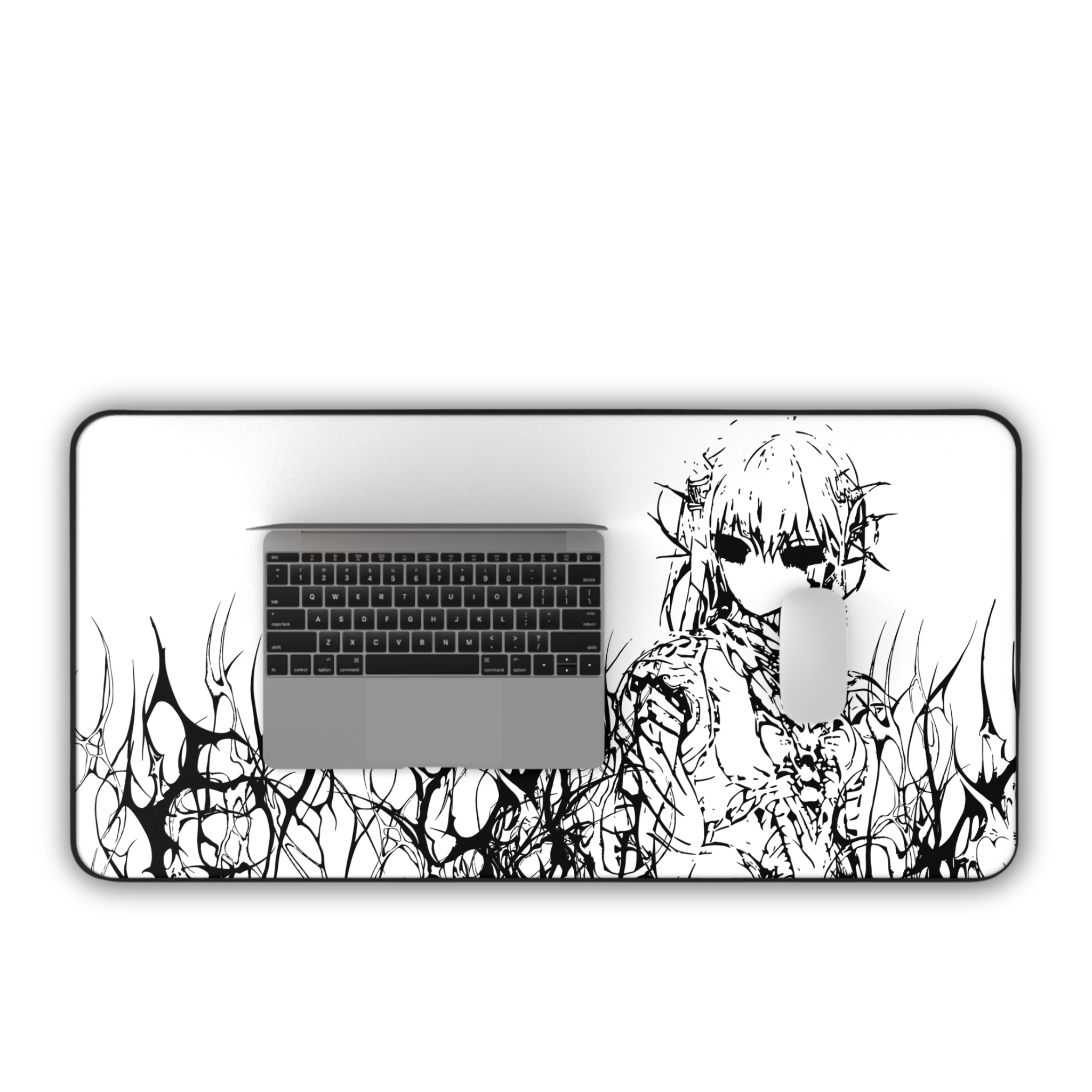 Engulfed – White Desk Mat – Gothic Cyber Sigil Mouse Pad