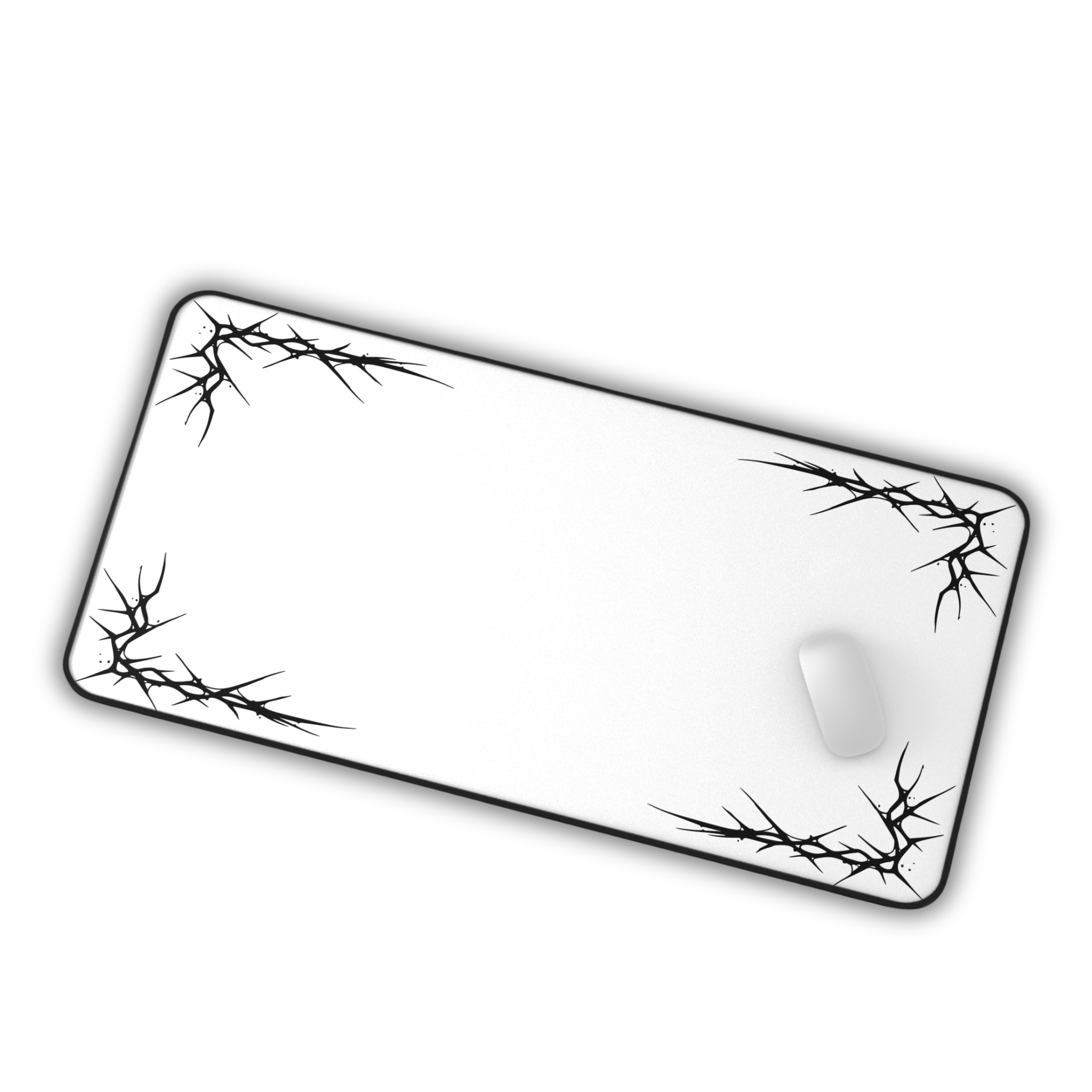 Thorns – White Desk Mat – Minimal Gothic Thorn Mouse Pad