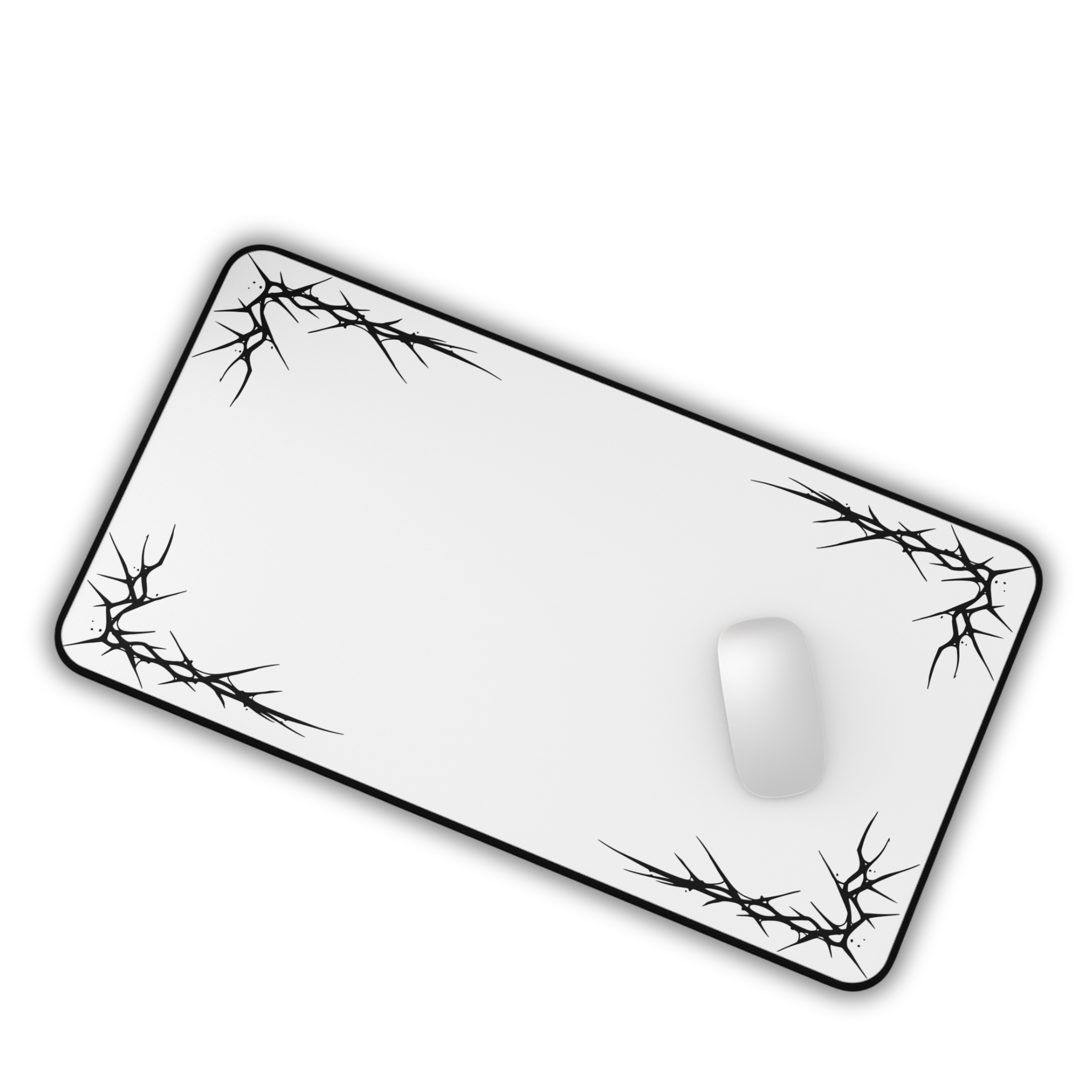 Thorns – White Desk Mat – Minimal Gothic Thorn Mouse Pad