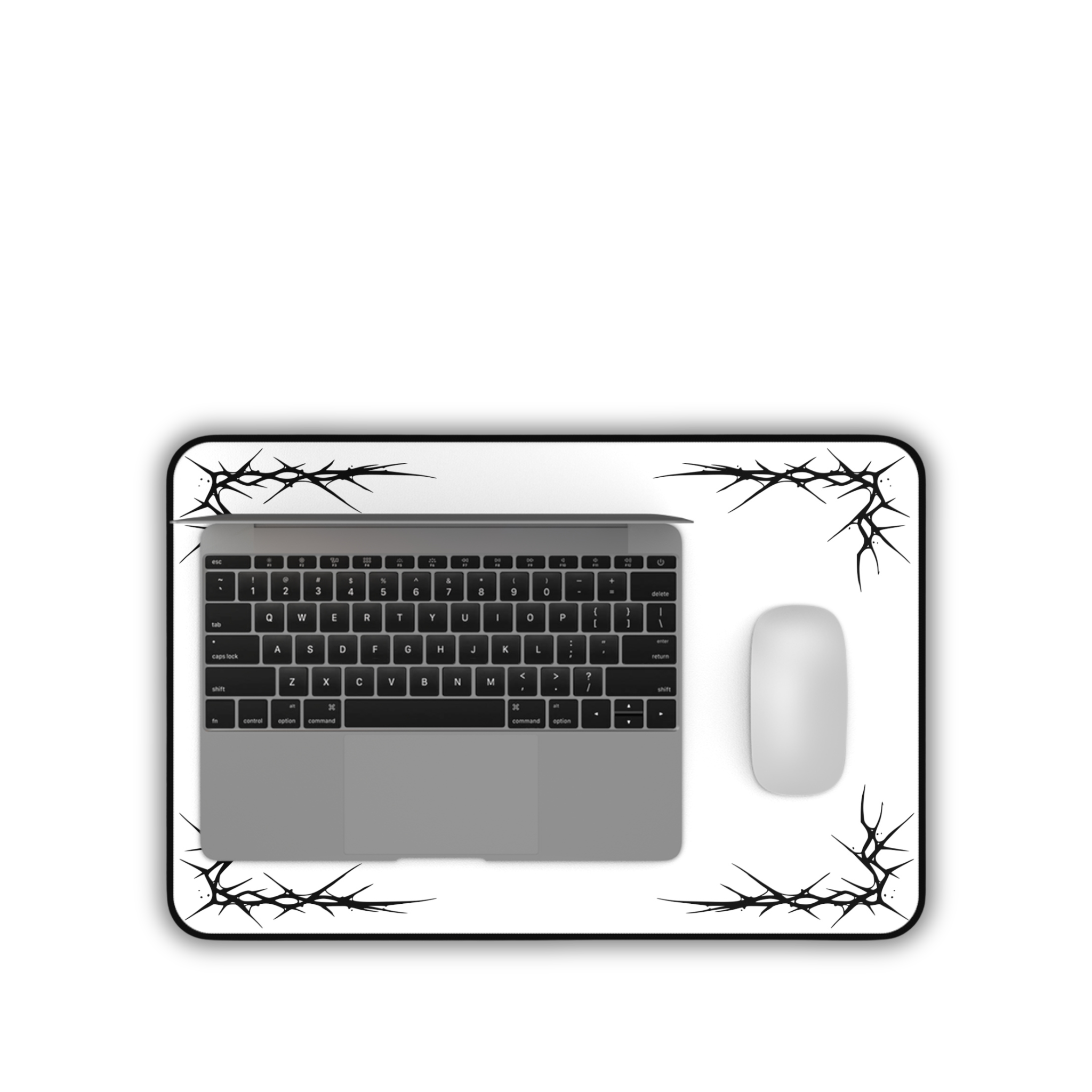 Thorns – White Desk Mat – Minimal Gothic Thorn Mouse Pad