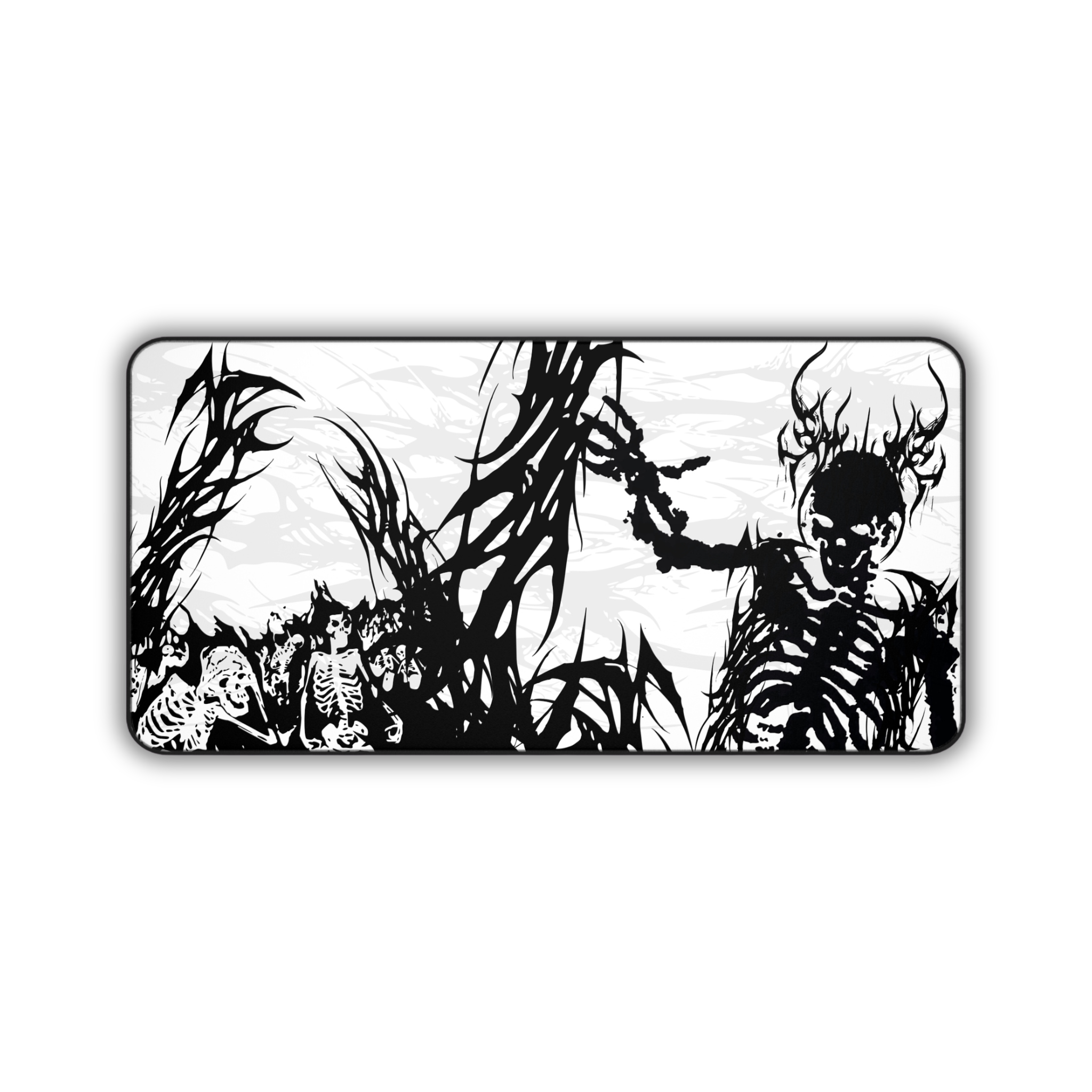 King of Torment – White Desk Mat – Cyber Sigil Skeleton King Mouse Pad
