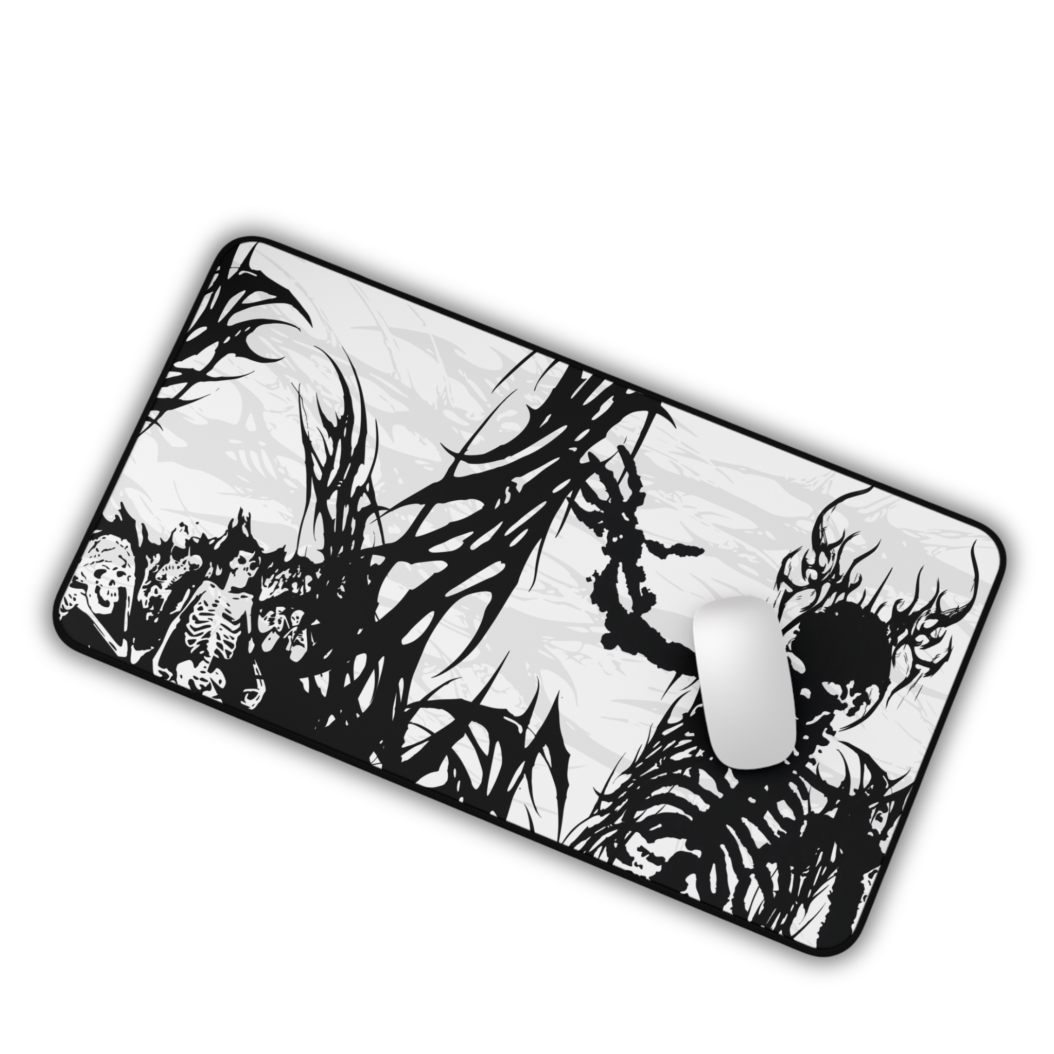 King of Torment – White Desk Mat – Cyber Sigil Skeleton King Mouse Pad