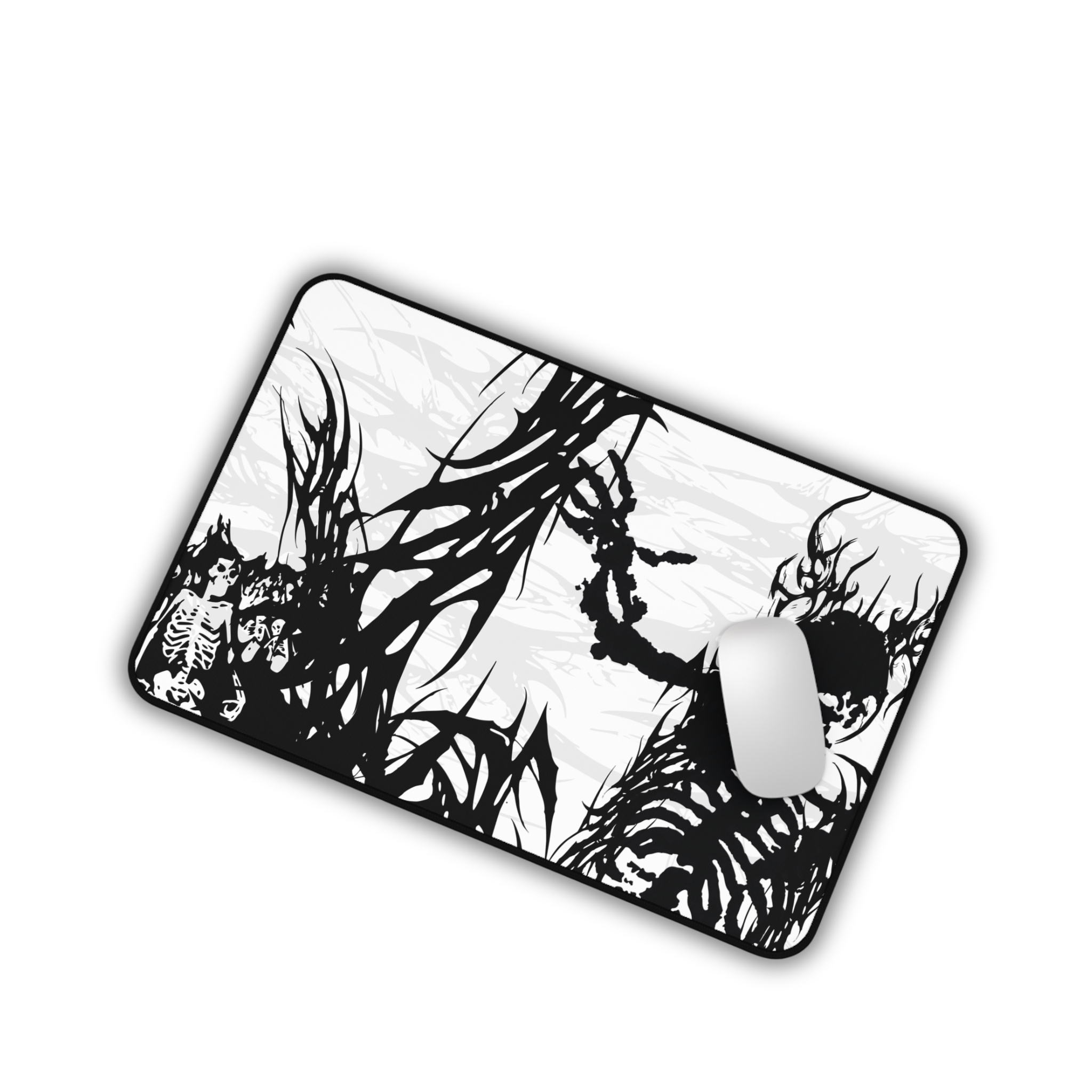 King of Torment – White Desk Mat – Cyber Sigil Skeleton King Mouse Pad
