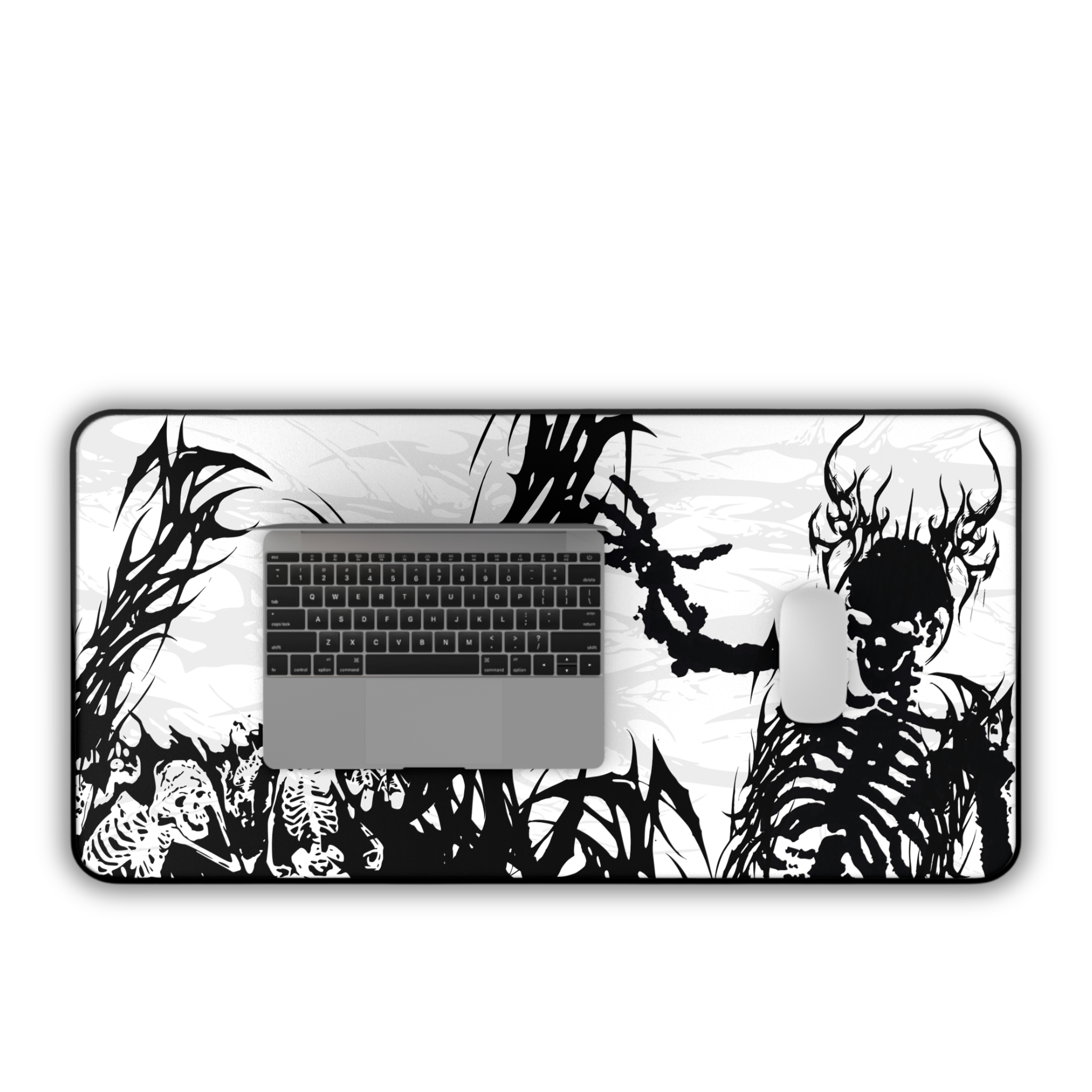 King of Torment – White Desk Mat – Cyber Sigil Skeleton King Mouse Pad