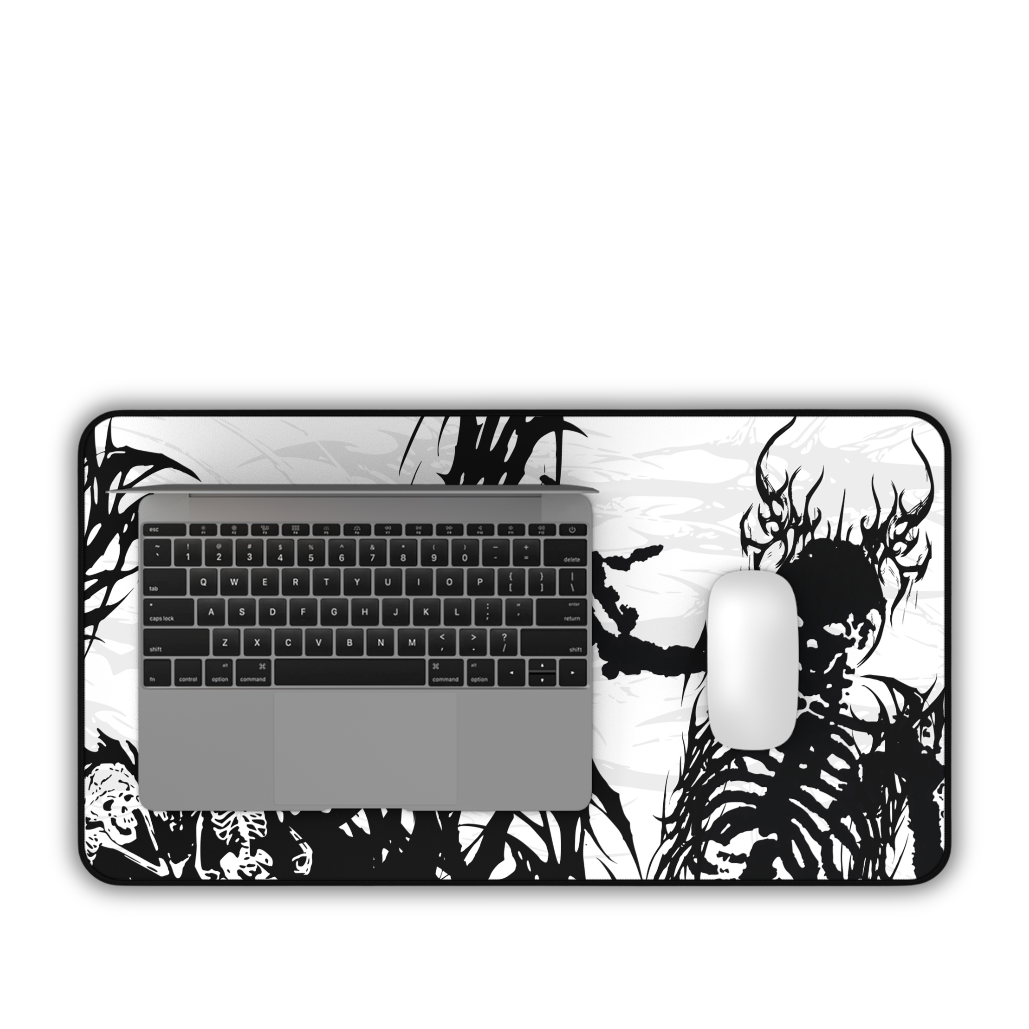 King of Torment – White Desk Mat – Cyber Sigil Skeleton King Mouse Pad