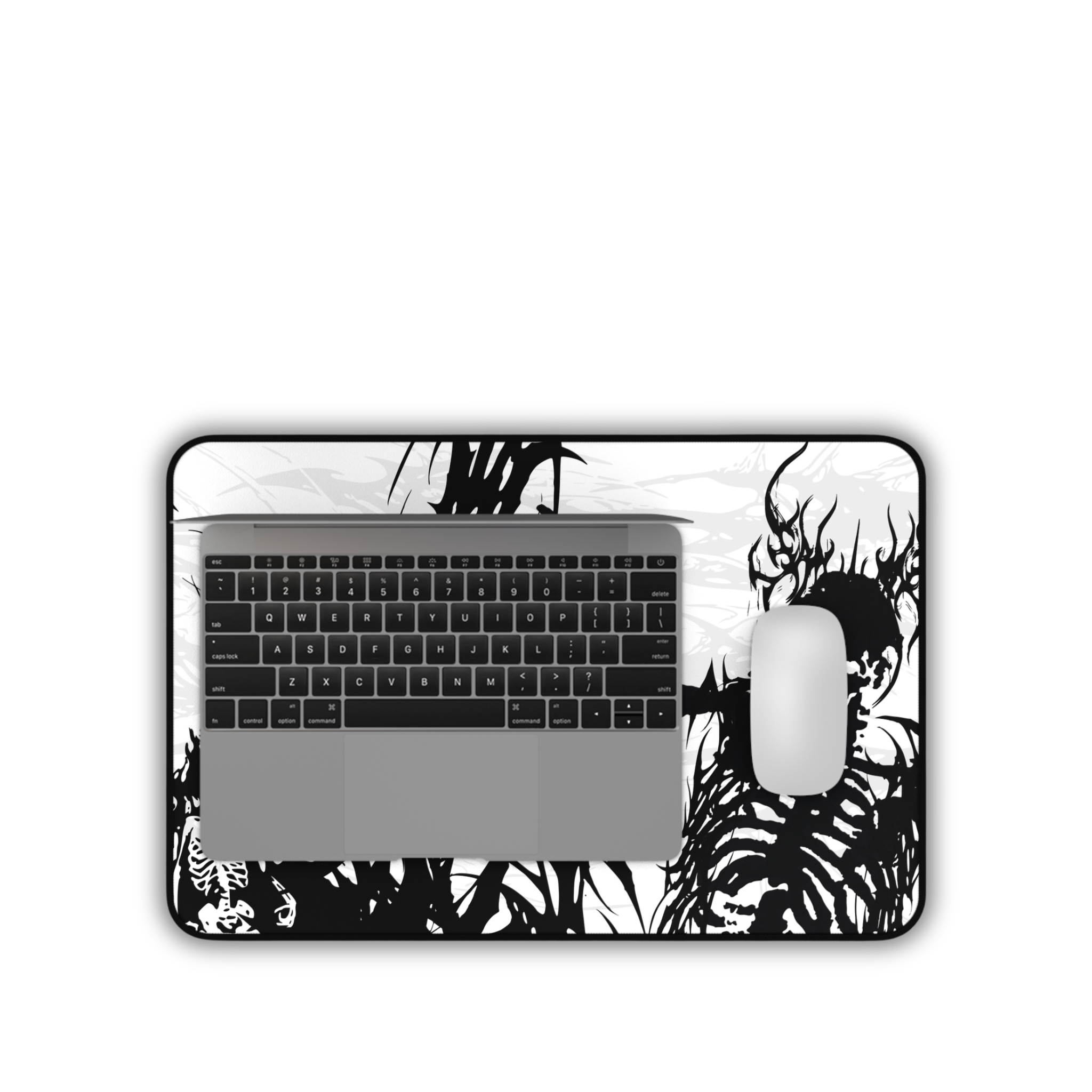 King of Torment – White Desk Mat – Cyber Sigil Skeleton King Mouse Pad