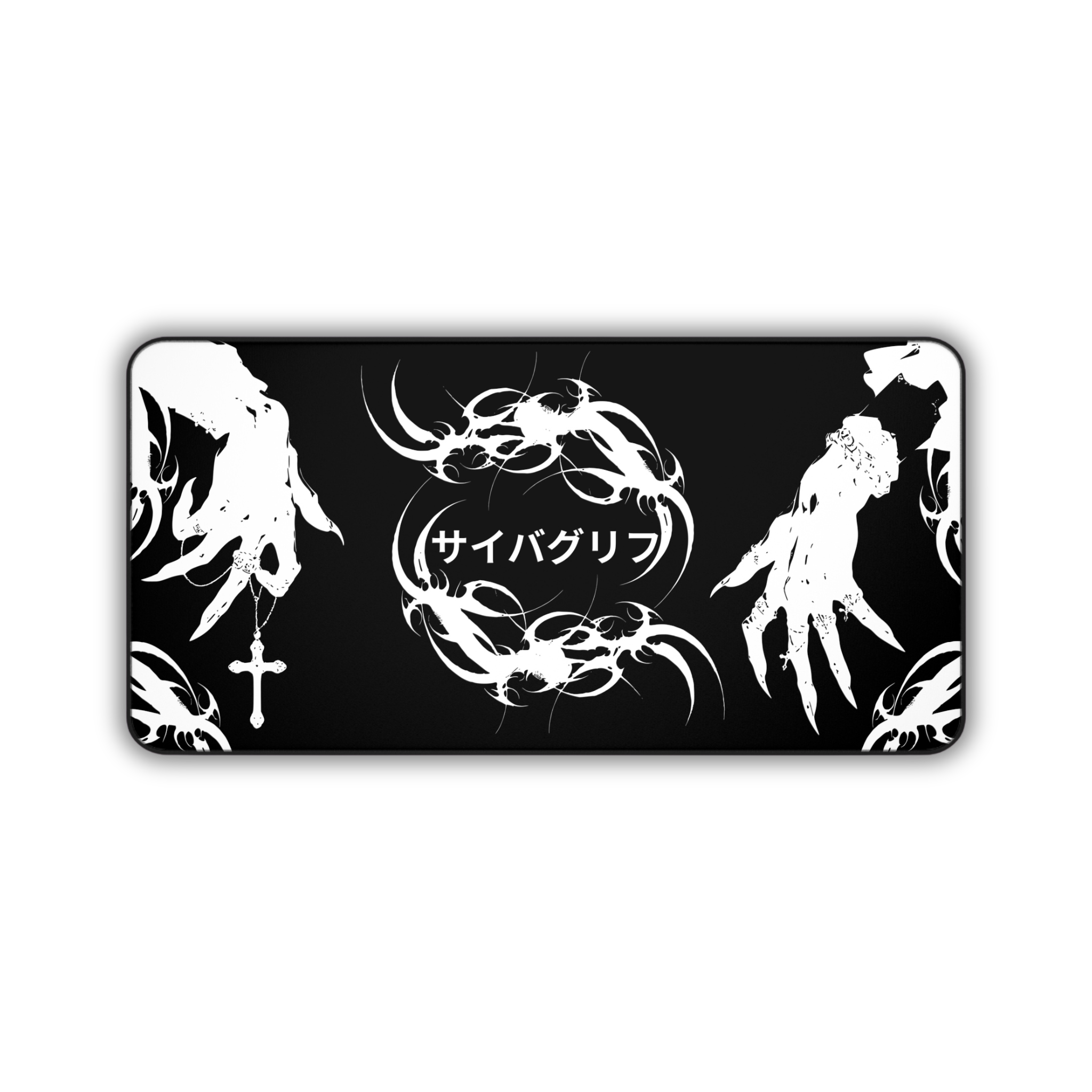 Japanese Hands – Black Desk Mat – Gothic Hand Illustration Mouse Pad