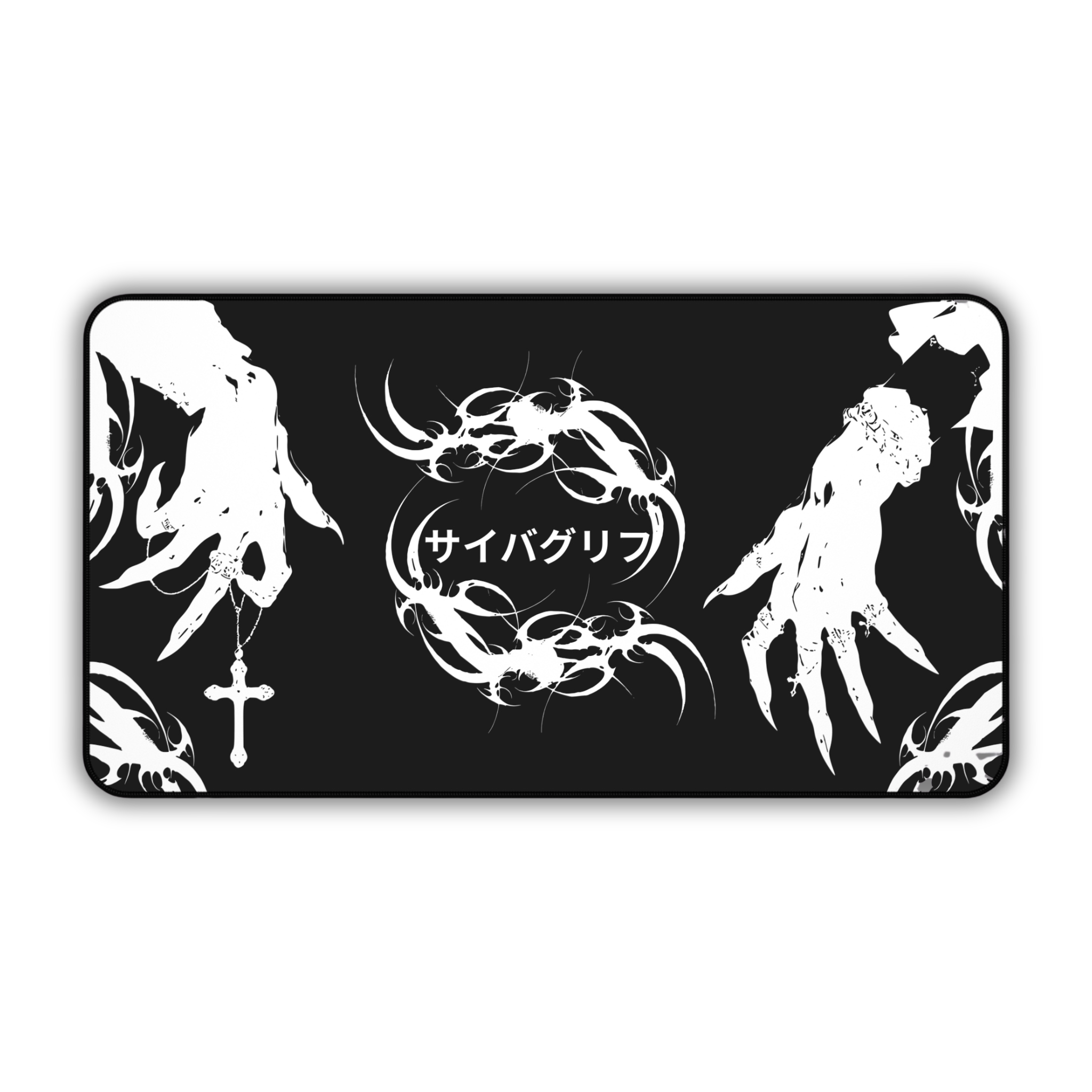 Japanese Hands – Black Desk Mat – Gothic Hand Illustration Mouse Pad