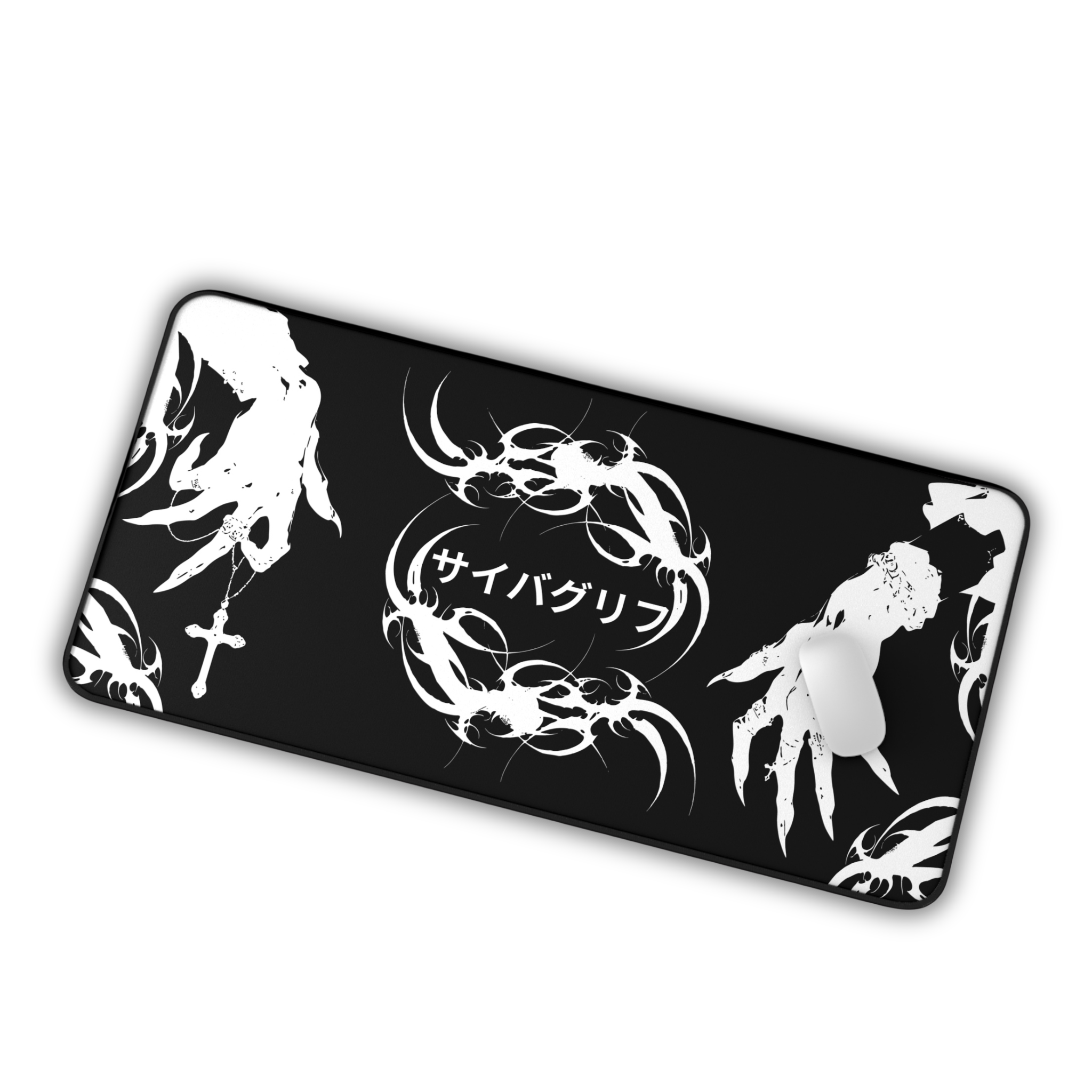 Japanese Hands – Black Desk Mat – Gothic Hand Illustration Mouse Pad