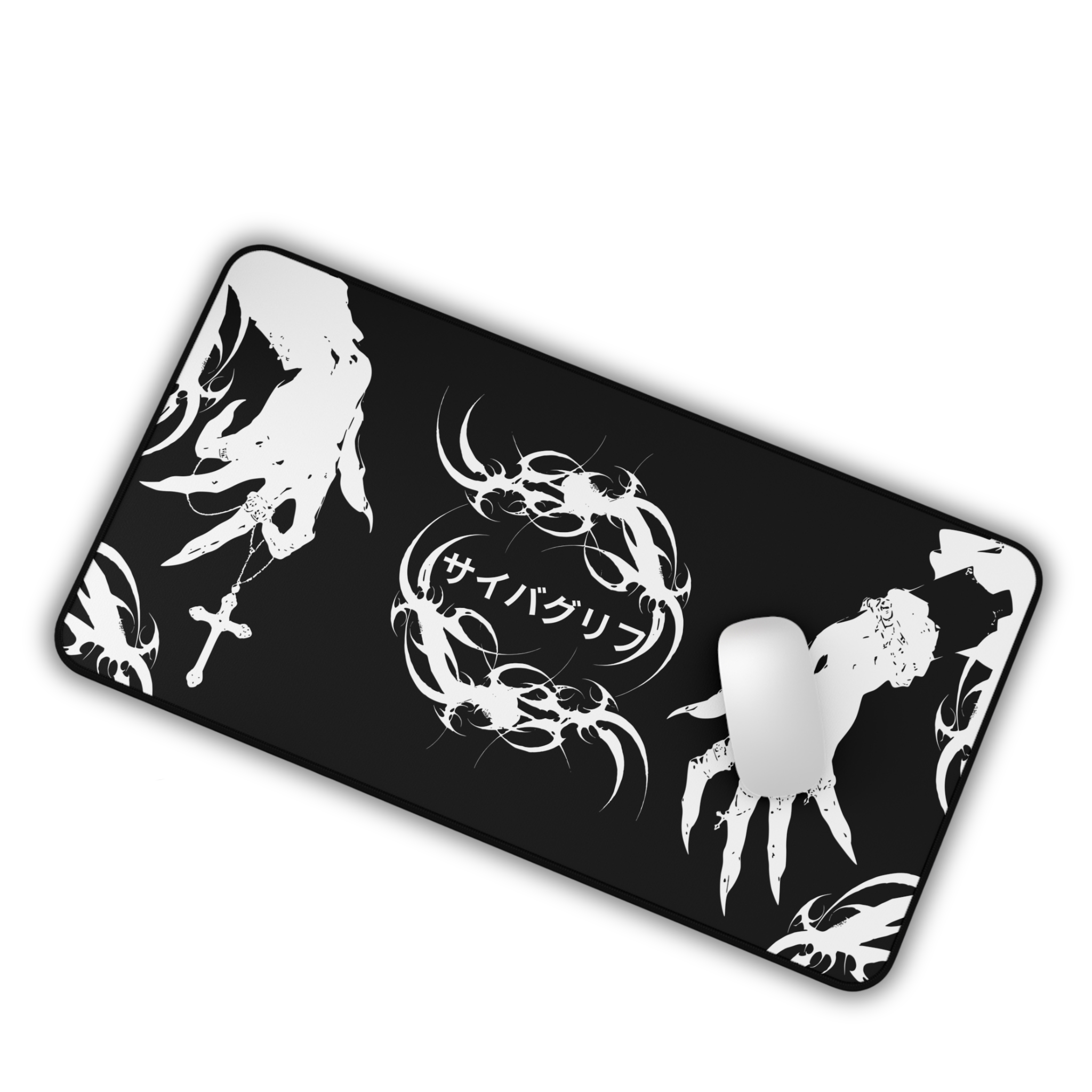 Japanese Hands – Black Desk Mat – Gothic Hand Illustration Mouse Pad