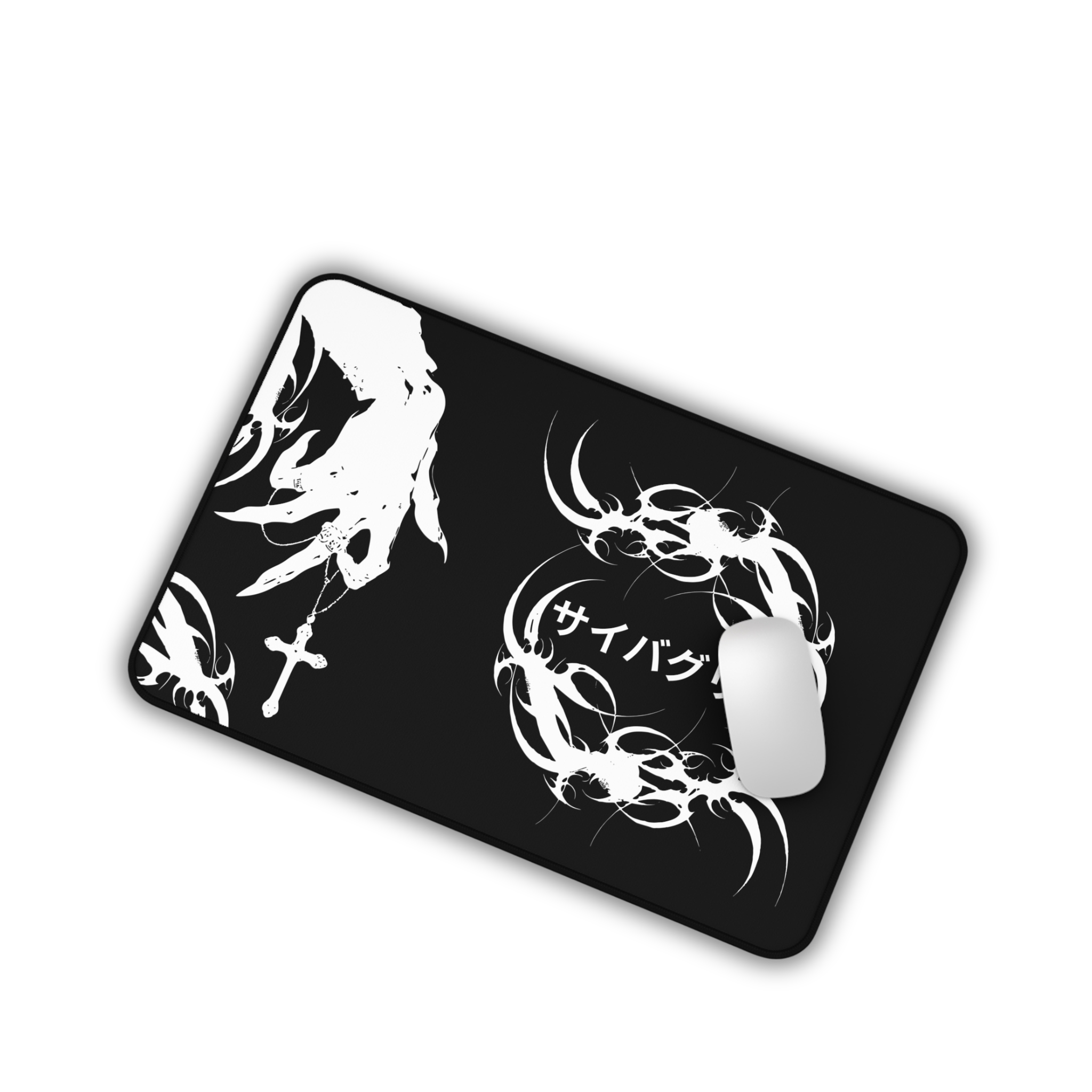 Japanese Hands – Black Desk Mat – Gothic Hand Illustration Mouse Pad