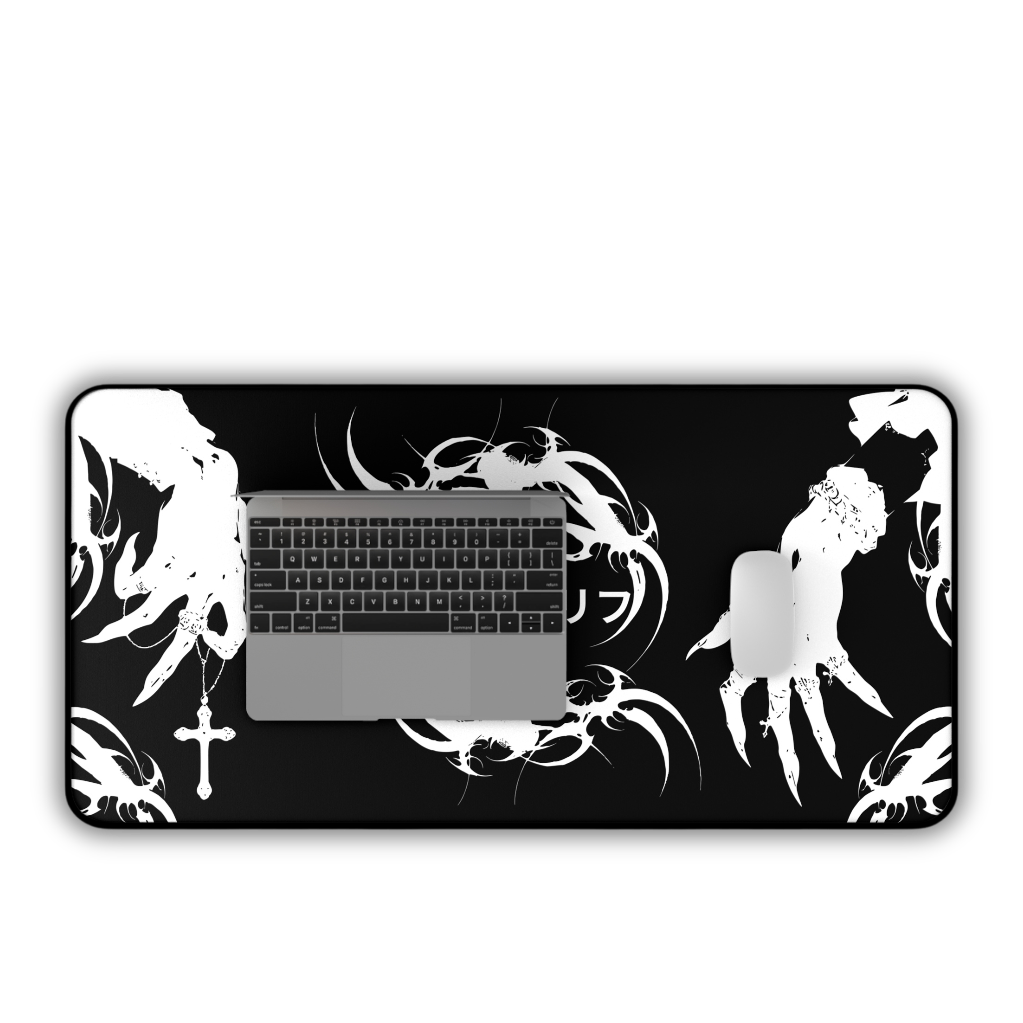 Japanese Hands – Black Desk Mat – Gothic Hand Illustration Mouse Pad