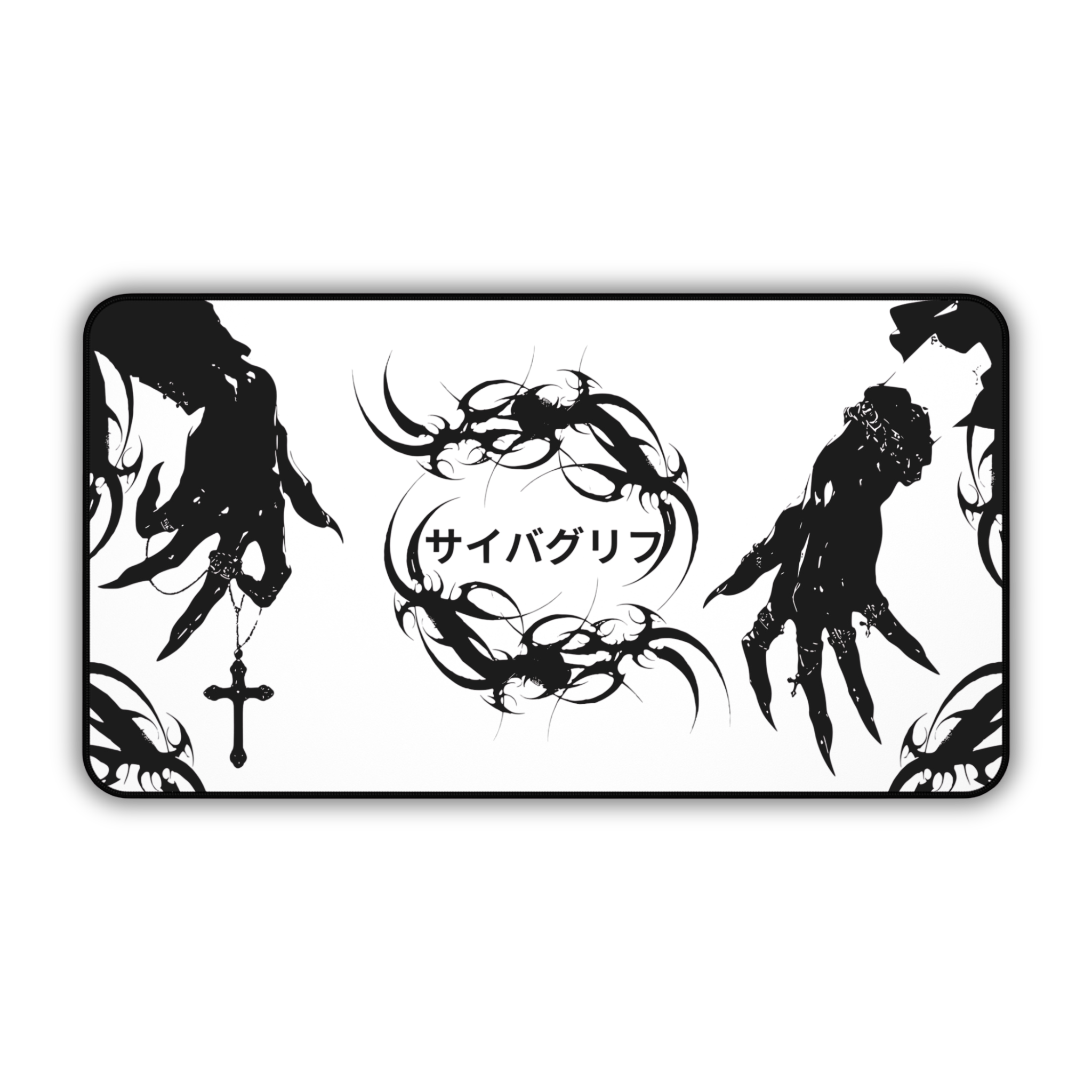 Japanese Hands – White Desk Mat – Gothic Hand Illustration Mouse Pad