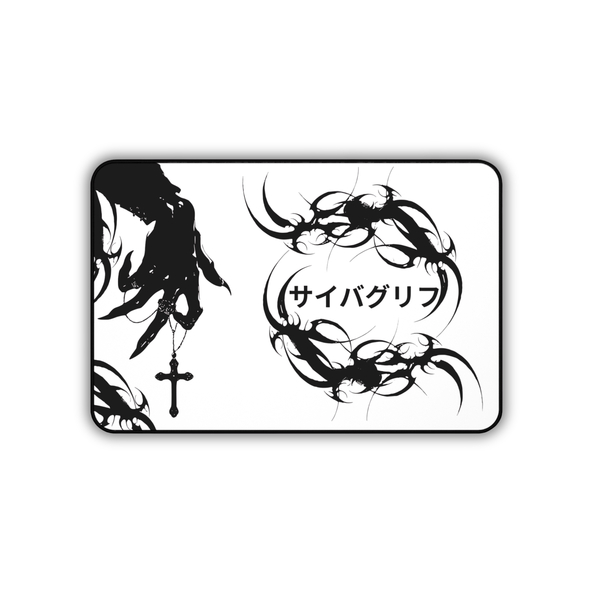 Japanese Hands – White Desk Mat – Gothic Hand Illustration Mouse Pad