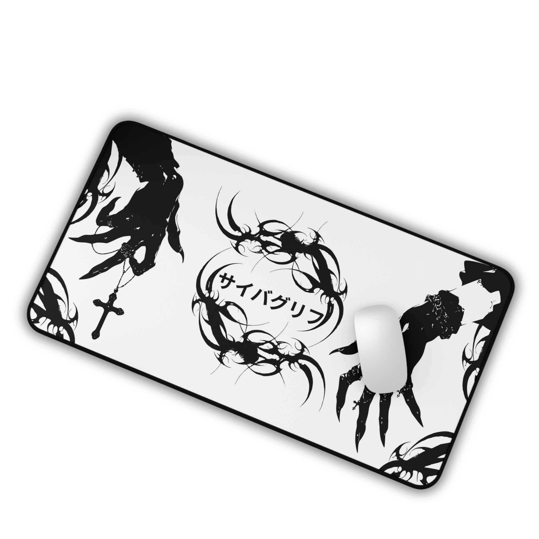 Japanese Hands – White Desk Mat – Gothic Hand Illustration Mouse Pad