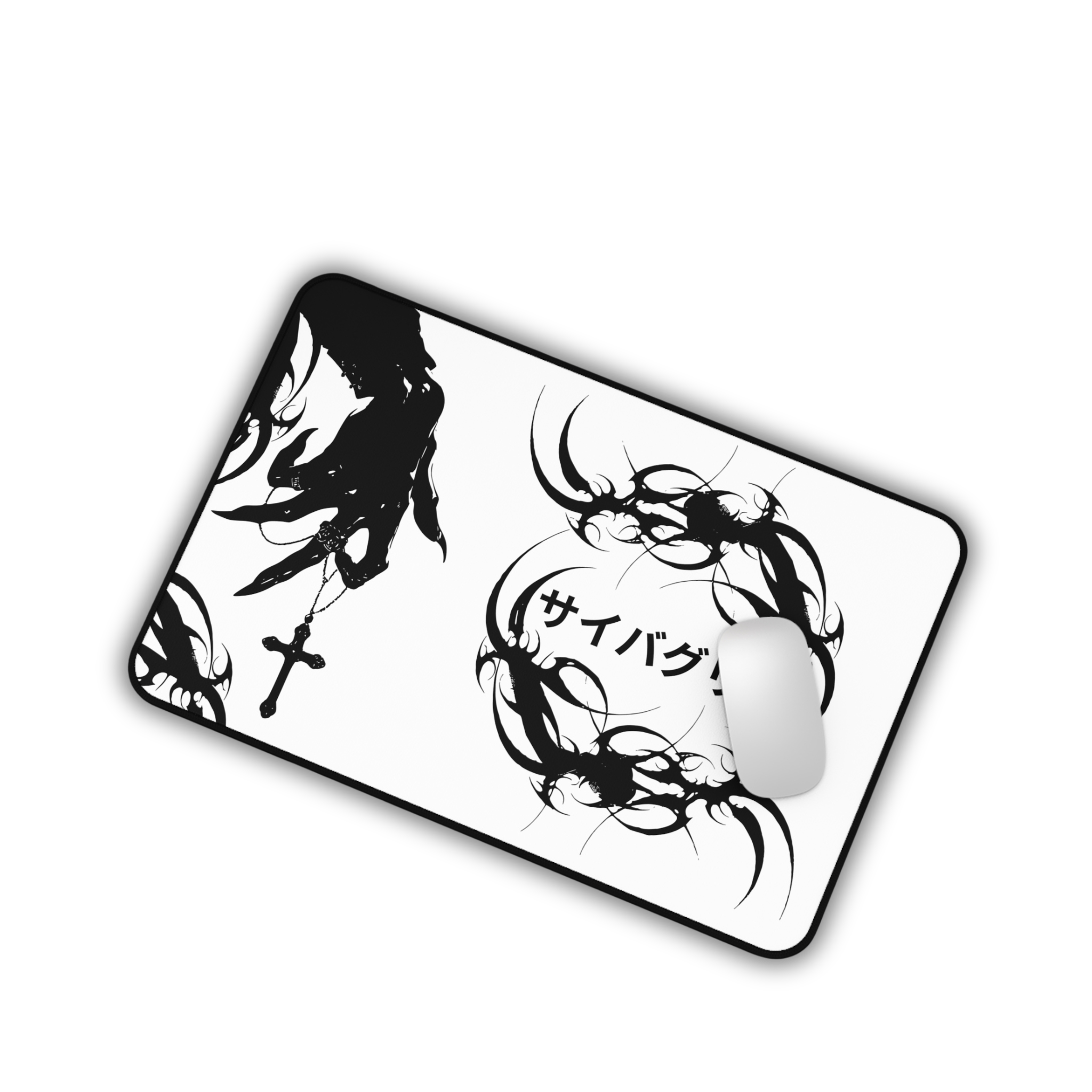 Japanese Hands – White Desk Mat – Gothic Hand Illustration Mouse Pad
