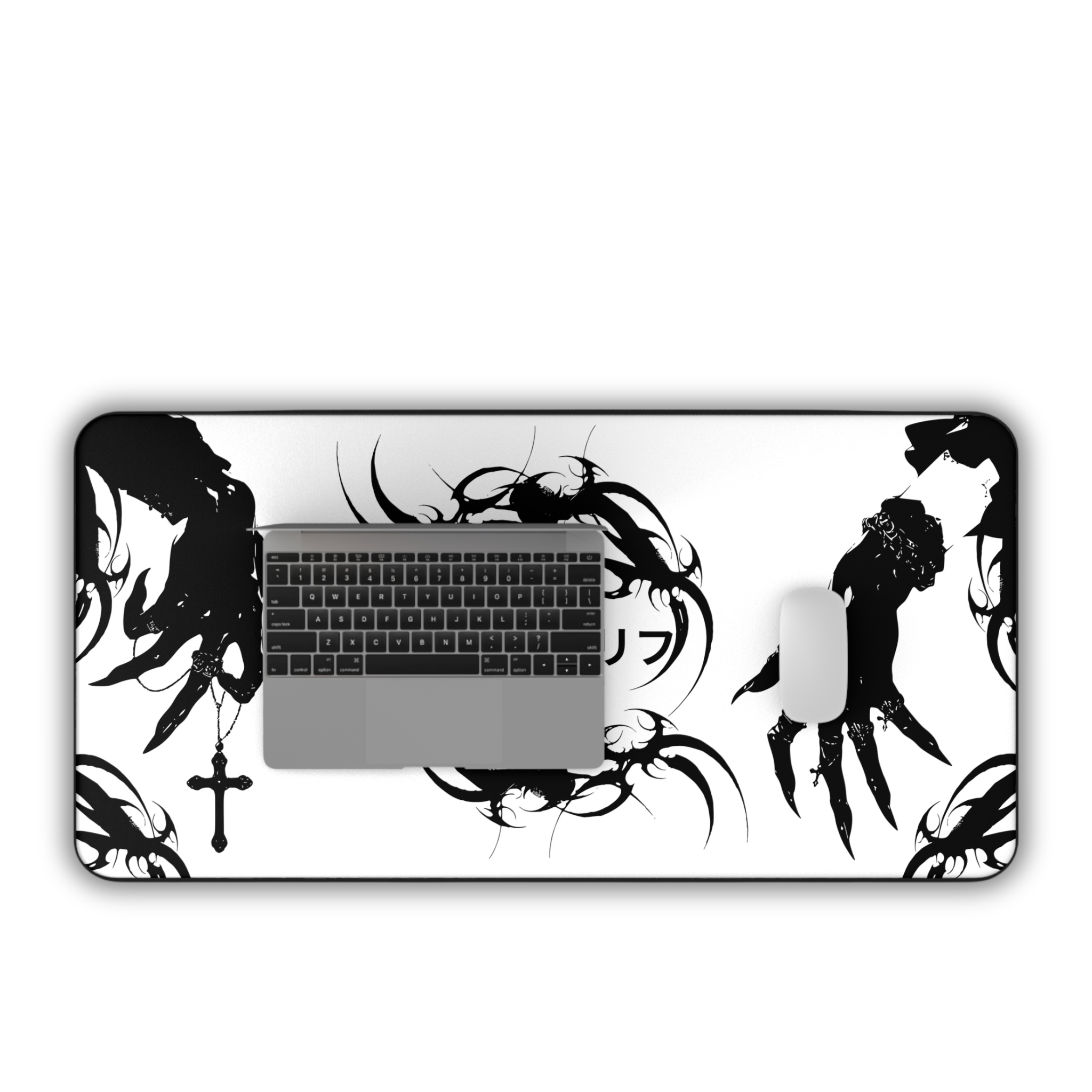 Japanese Hands – White Desk Mat – Gothic Hand Illustration Mouse Pad