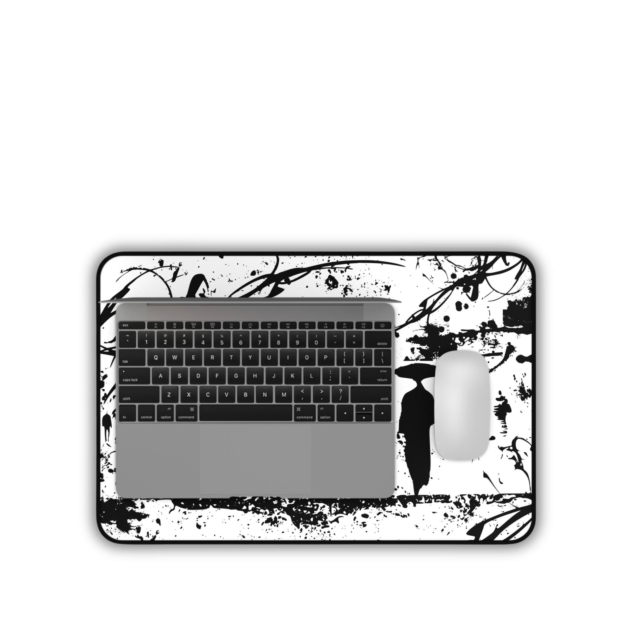 Abstract Silhouetted Walkers – White Desk Mat – Minimal Monochrome Mouse Pad