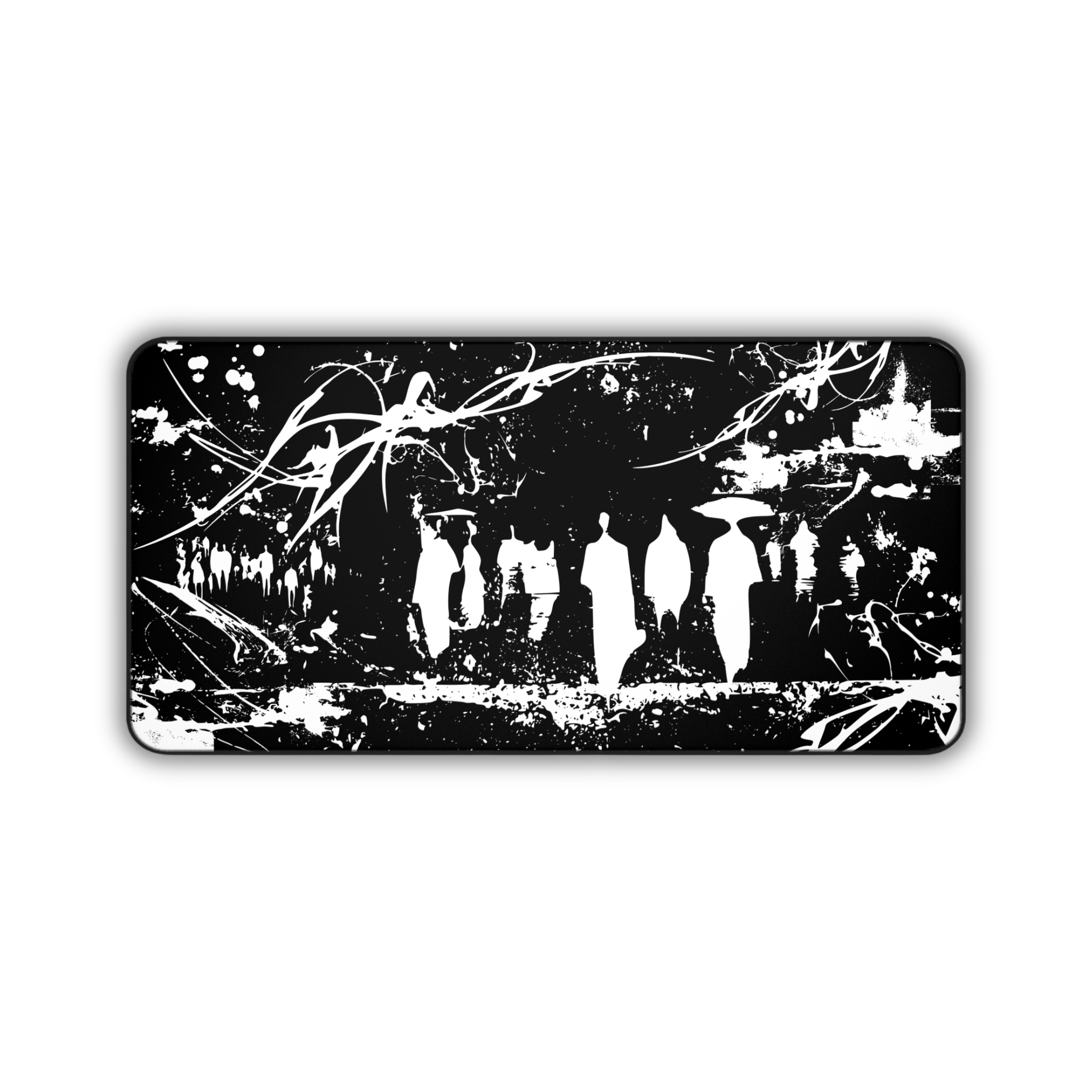 Silhouetted Crowds – Black Desk Mat – Abstract Ink Art Mouse Pad