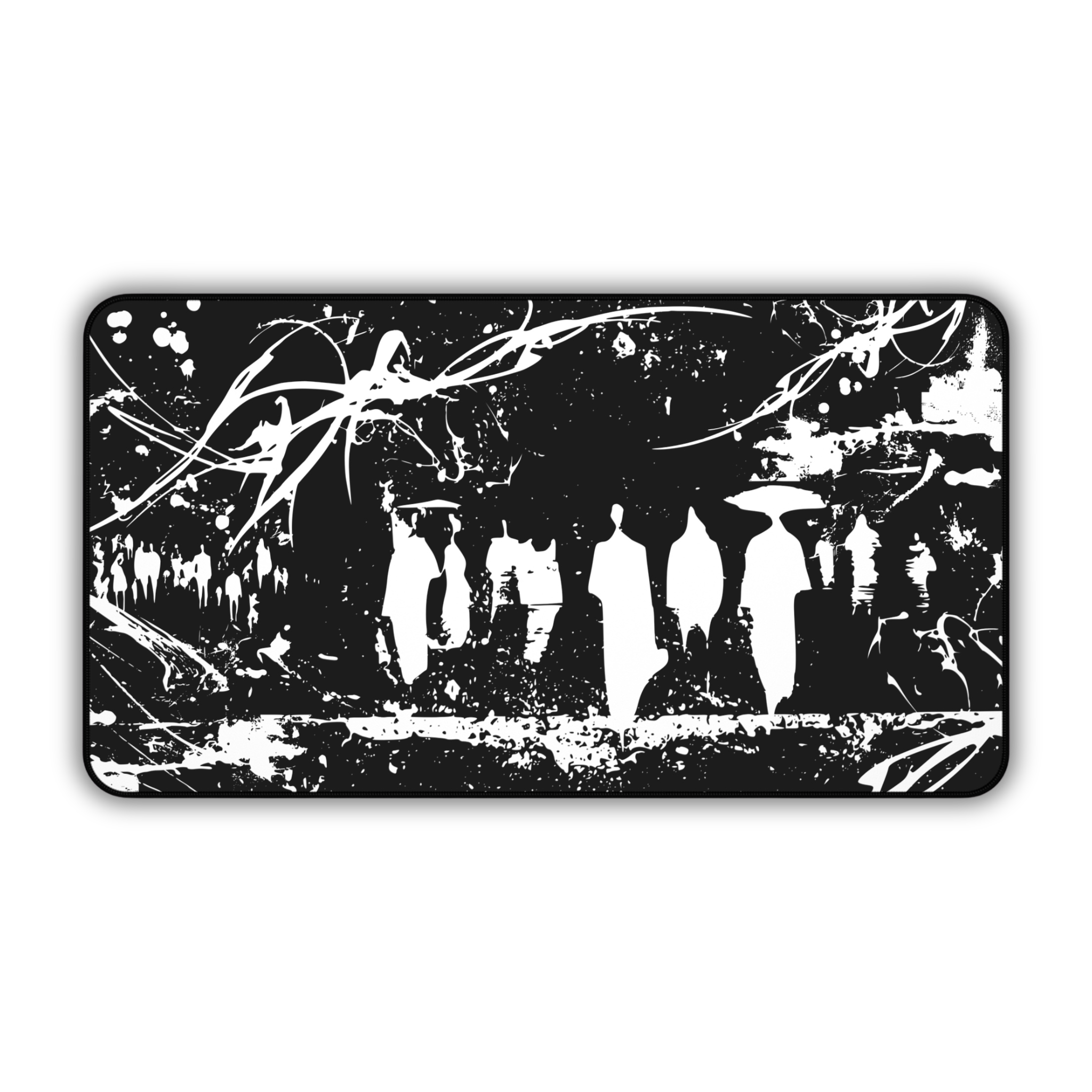 Silhouetted Crowds – Black Desk Mat – Abstract Ink Art Mouse Pad
