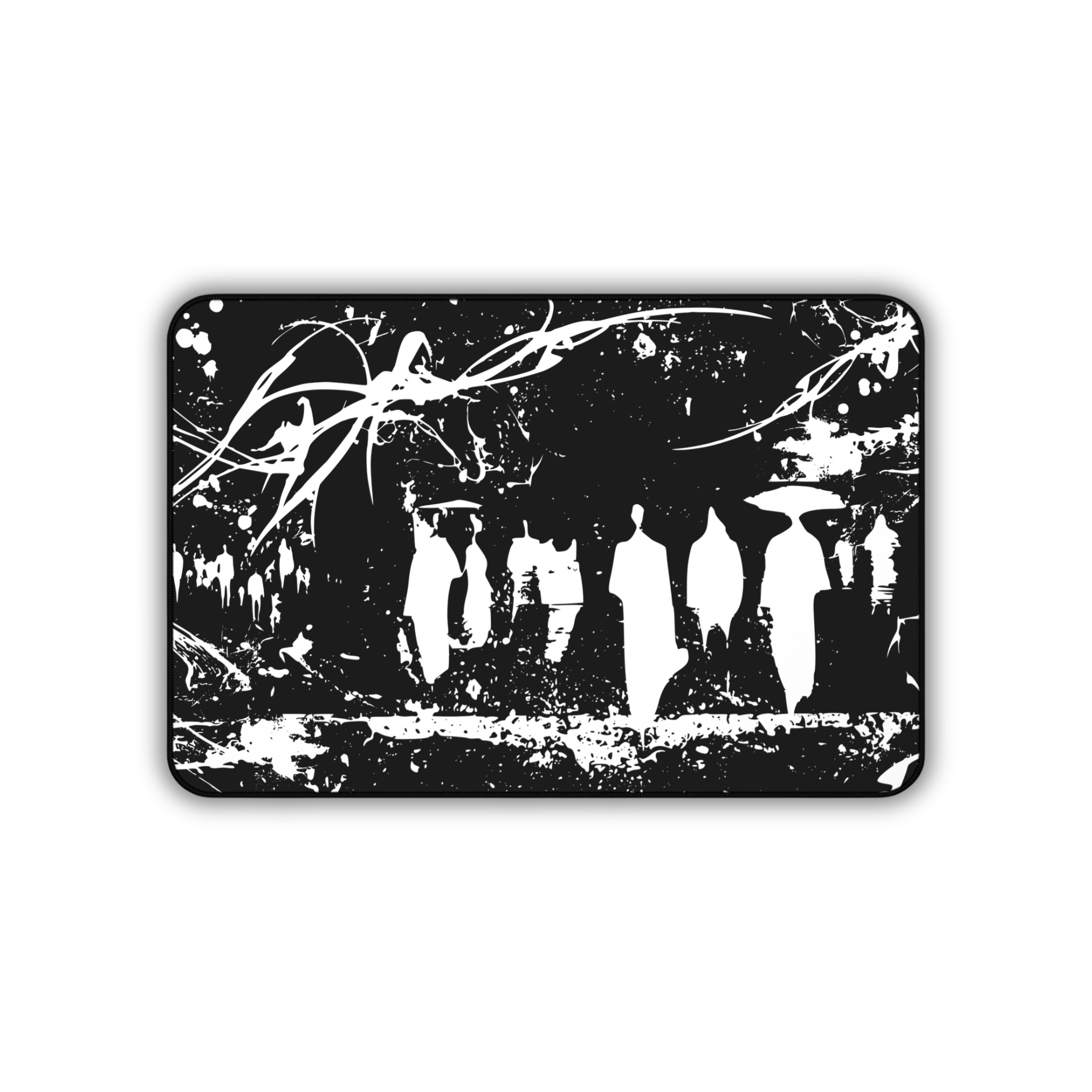 Silhouetted Crowds – Black Desk Mat – Abstract Ink Art Mouse Pad
