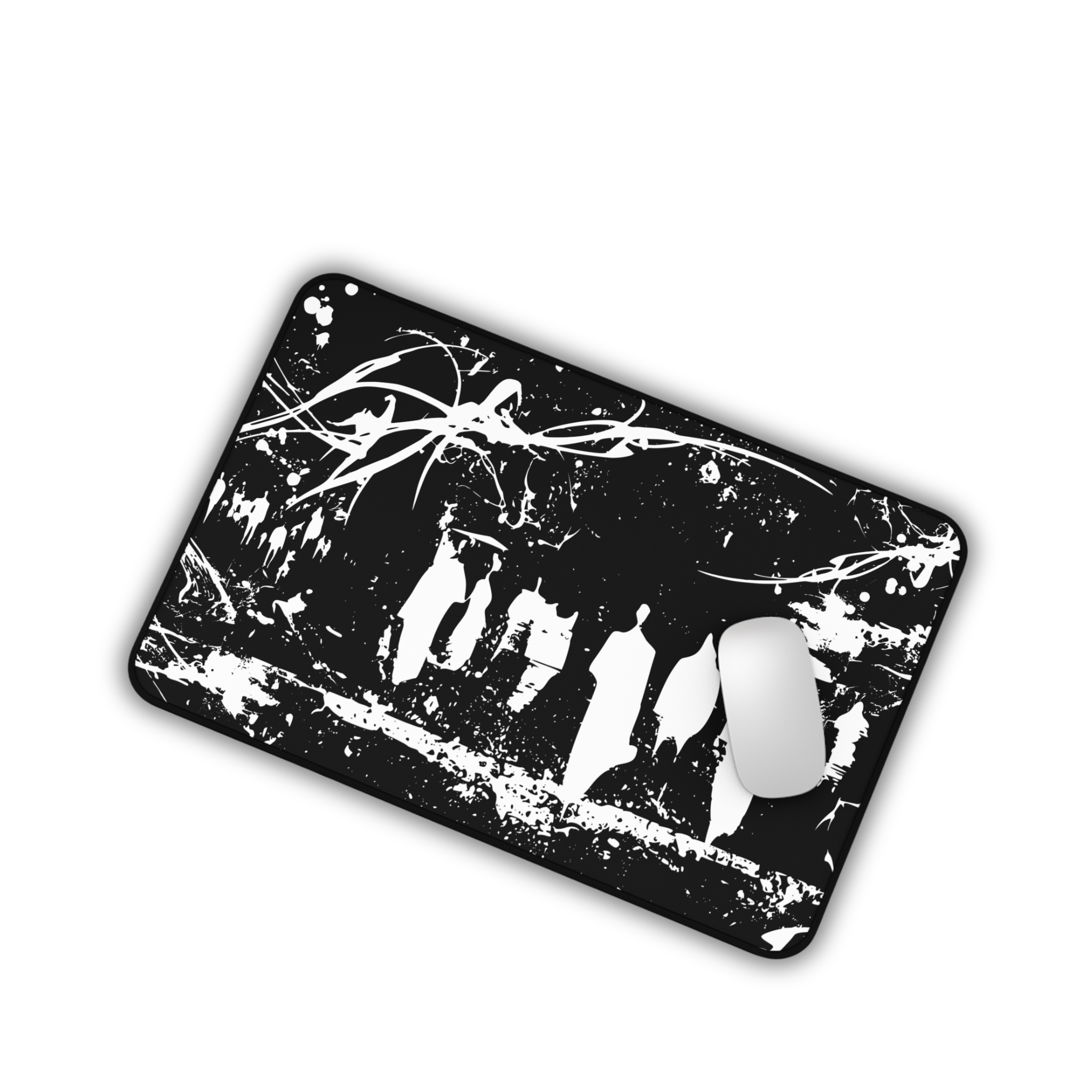 Silhouetted Crowds – Black Desk Mat – Abstract Ink Art Mouse Pad