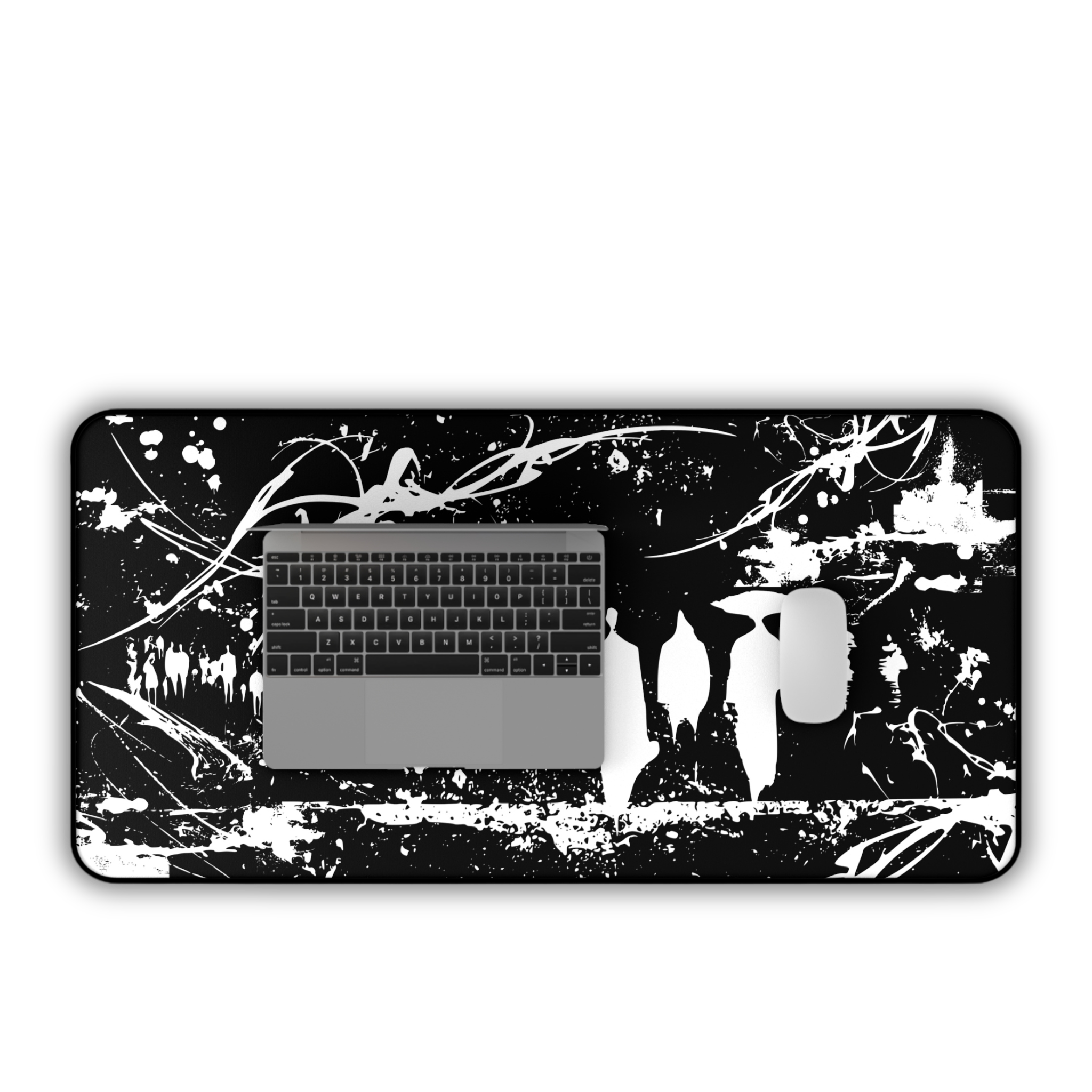Silhouetted Crowds – Black Desk Mat – Abstract Ink Art Mouse Pad