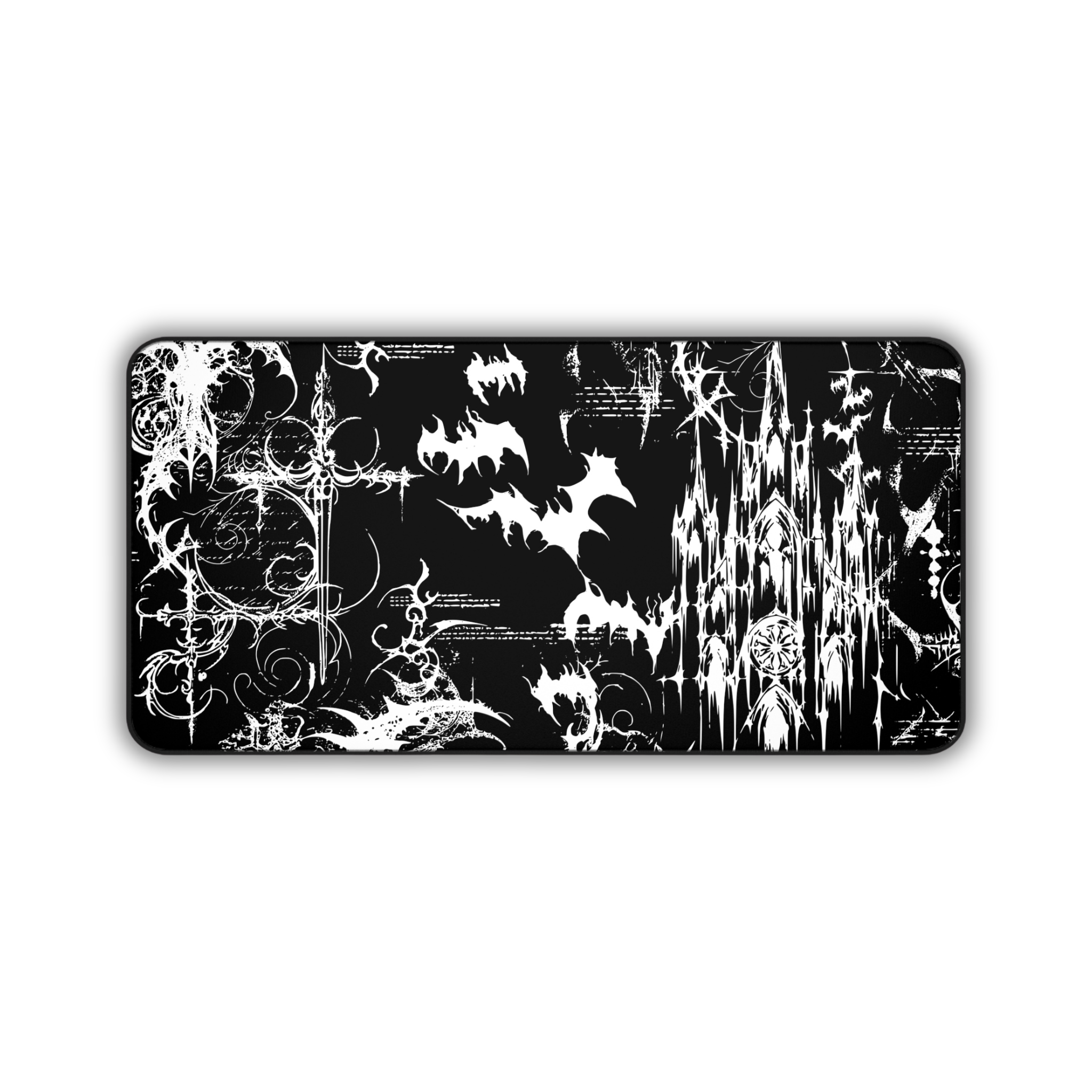 Gothic Castle and Bats – Black Desk Mat – Gothic Fantasy Mouse Pad