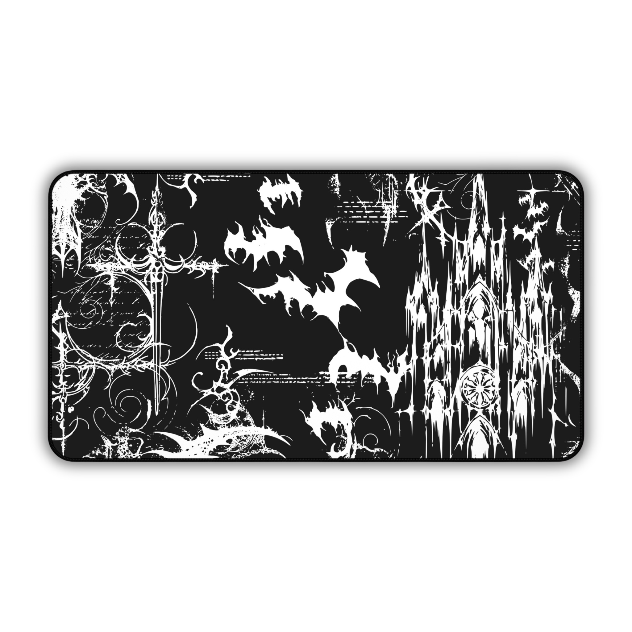 Gothic Castle and Bats – Black Desk Mat – Gothic Fantasy Mouse Pad