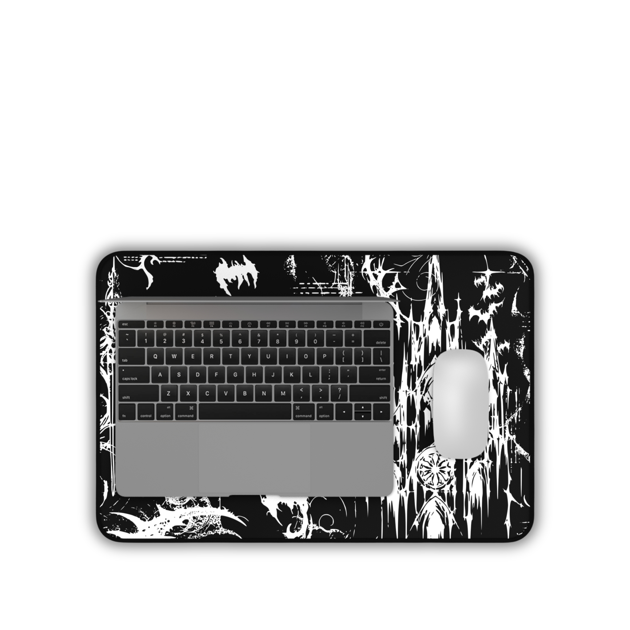 Gothic Castle and Bats – Black Desk Mat – Gothic Fantasy Mouse Pad