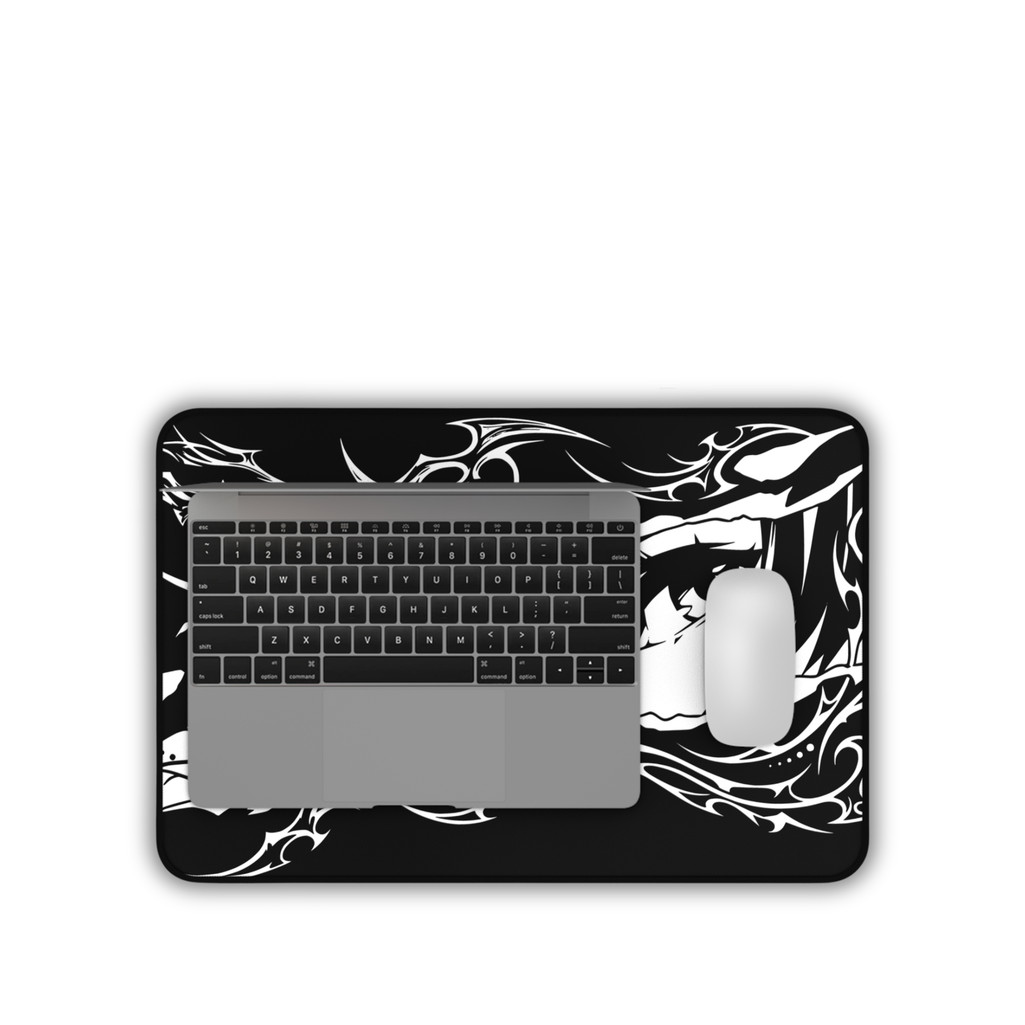 Cyber Sigil Ripped Anime Eyes – Black Desk Mat – Monochrome Illustration Mouse Pad