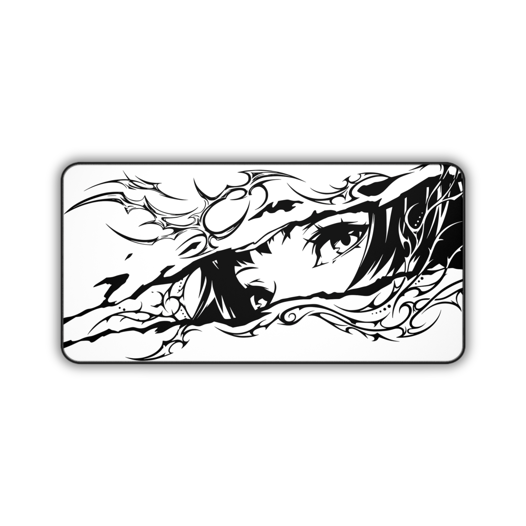 Monochrome Anime Eyes – White Desk Mat – Manga Eye Illustration Mouse Pad