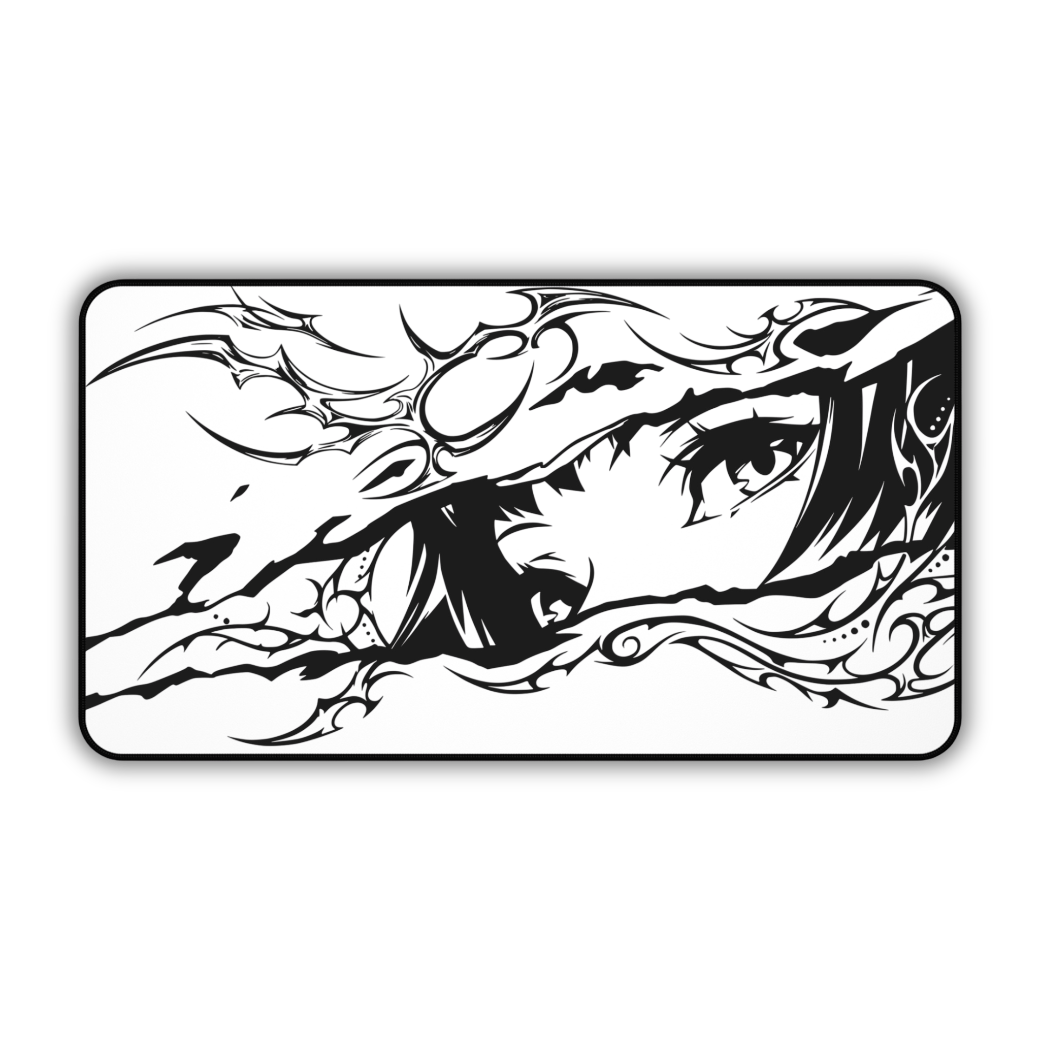 Monochrome Anime Eyes – White Desk Mat – Manga Eye Illustration Mouse Pad